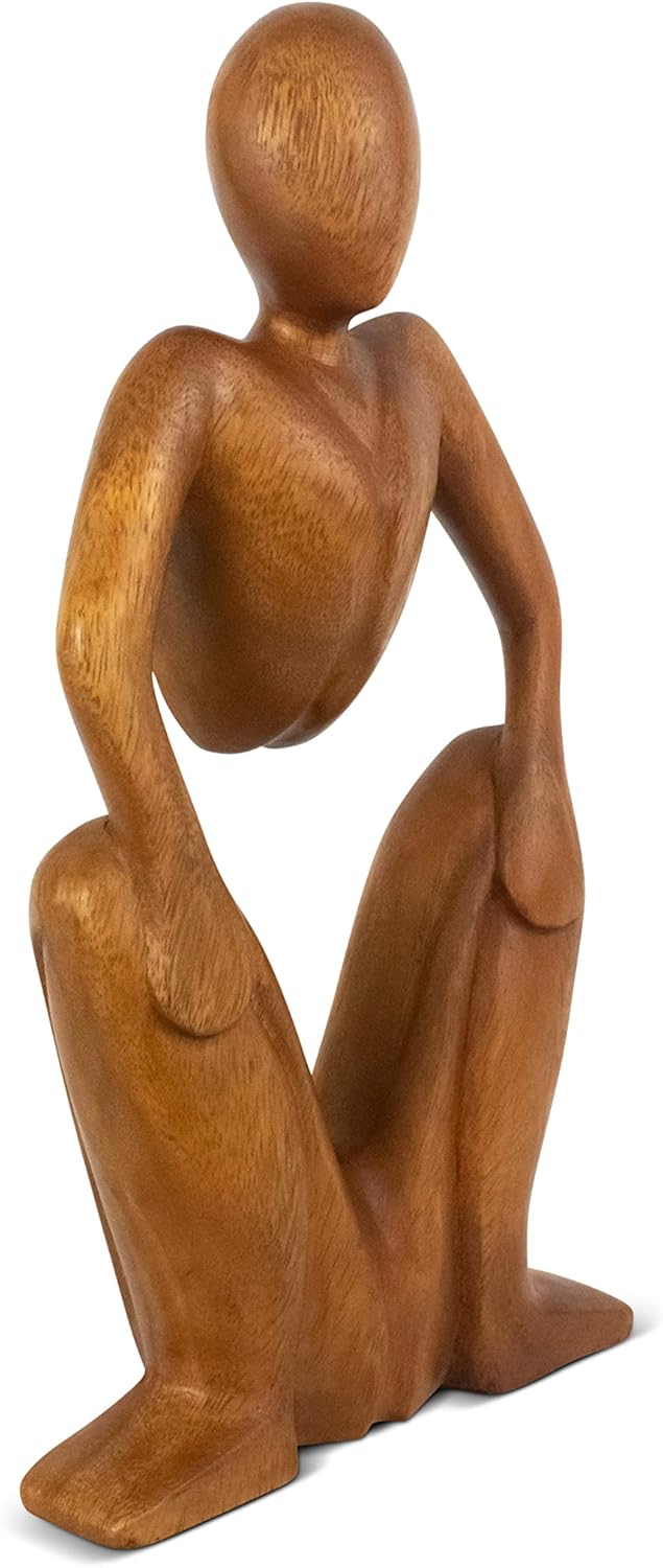 G6 Collection Estatua de escultura abstracta de madera de 12 pulgadas hecha a mano Hombre en cuclillas Arte de regalo, decoración decorativa para