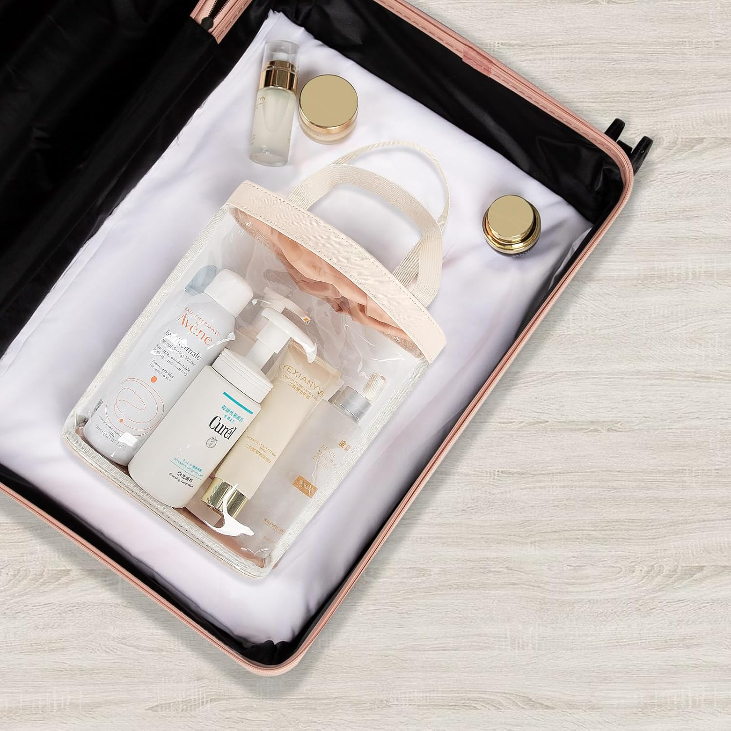 Neceser de viaje, bolsa de maquillaje transparente para mujer, bolsa de aseo aprobada por la TSA, bolsa transparente impermeable para cosméticos,