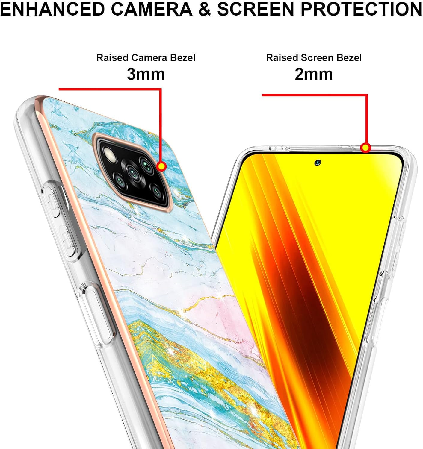 Funda para Xiaomi Poco X3 NFC, TPU suave + patrón de mármol IMD Diseño delgado Cámara mejorada y protección de pantalla para niñas y mujeres para