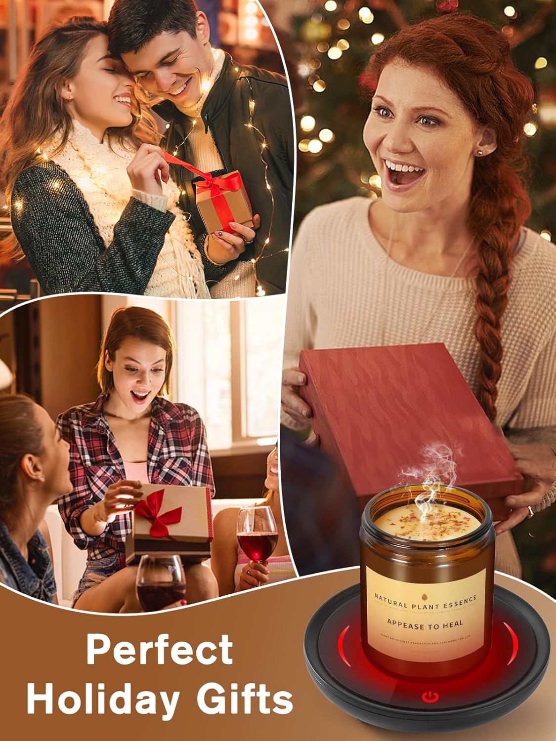 PUSEE Plato calentador de velas grande con 2 ajustes de temperatura, calentador de taza de café con apagado automático, calentador de cera de