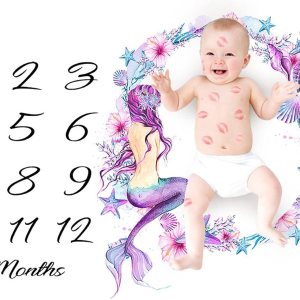 Manta mensual de hitos para bebés, niñas recién nacidas, accesorios de fotos de sirena morada, telón de fondo para fotografía personalizada, manta Manta mensual de hitos para bebés, niñas recién nacidas, accesorios de fotos de sirena morada, telón de fondo para fotografía personalizada, manta