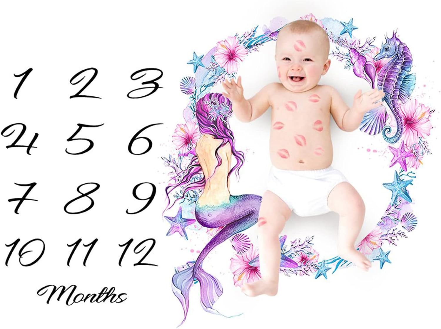 Manta mensual de hitos para bebés, niñas recién nacidas, accesorios de fotos de sirena morada, telón de fondo para fotografía personalizada, manta