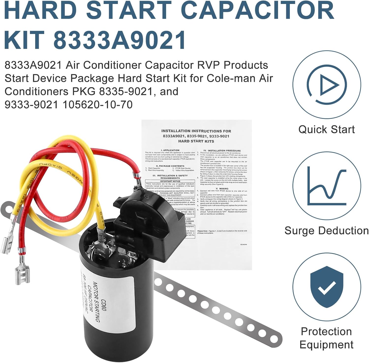 8333A9021 Kit de arranque duro de aire acondicionado, kit de arranque duro de CA, arranca la CA suavemente, reemplazo 8333A9021 PKG 8335-9021 y
