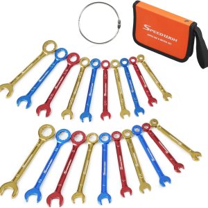 SPEEDWOX Juego de 10 llaves combinadas, métricas y SAE, chapadas en color, abiertas y de extremo de caja, juego de llaves enanas con revestimiento SPEEDWOX Juego de 10 llaves combinadas, métricas y SAE, chapadas en color, abiertas y de extremo de caja, juego de llaves enanas con revestimiento