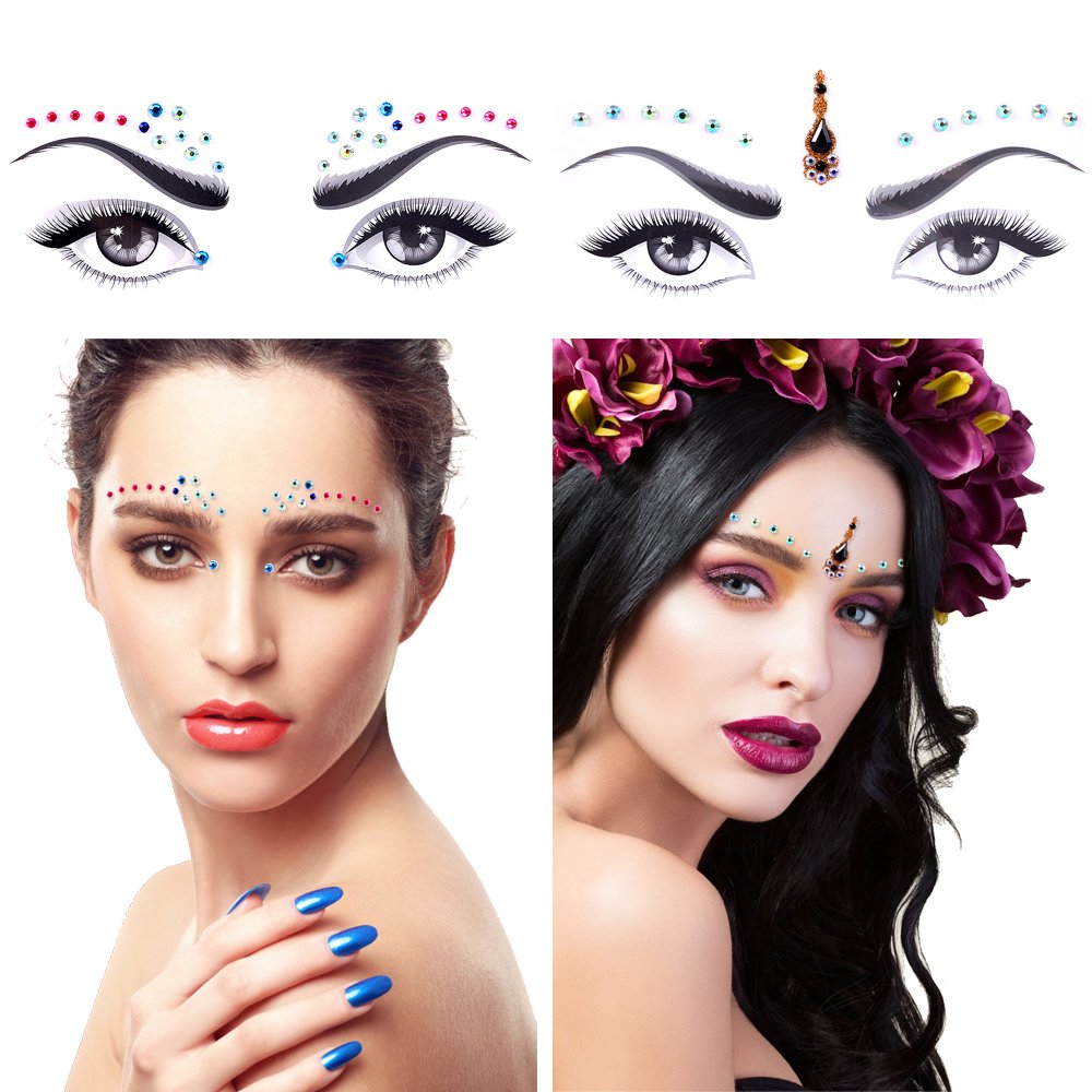 Lady Up Face Gems Stick on Rhinestones Sirena Bindi Cristales Joyas Glitter Ojos Cara Tatuajes Temporales Pegatinas para Halloween Festival Carnaval