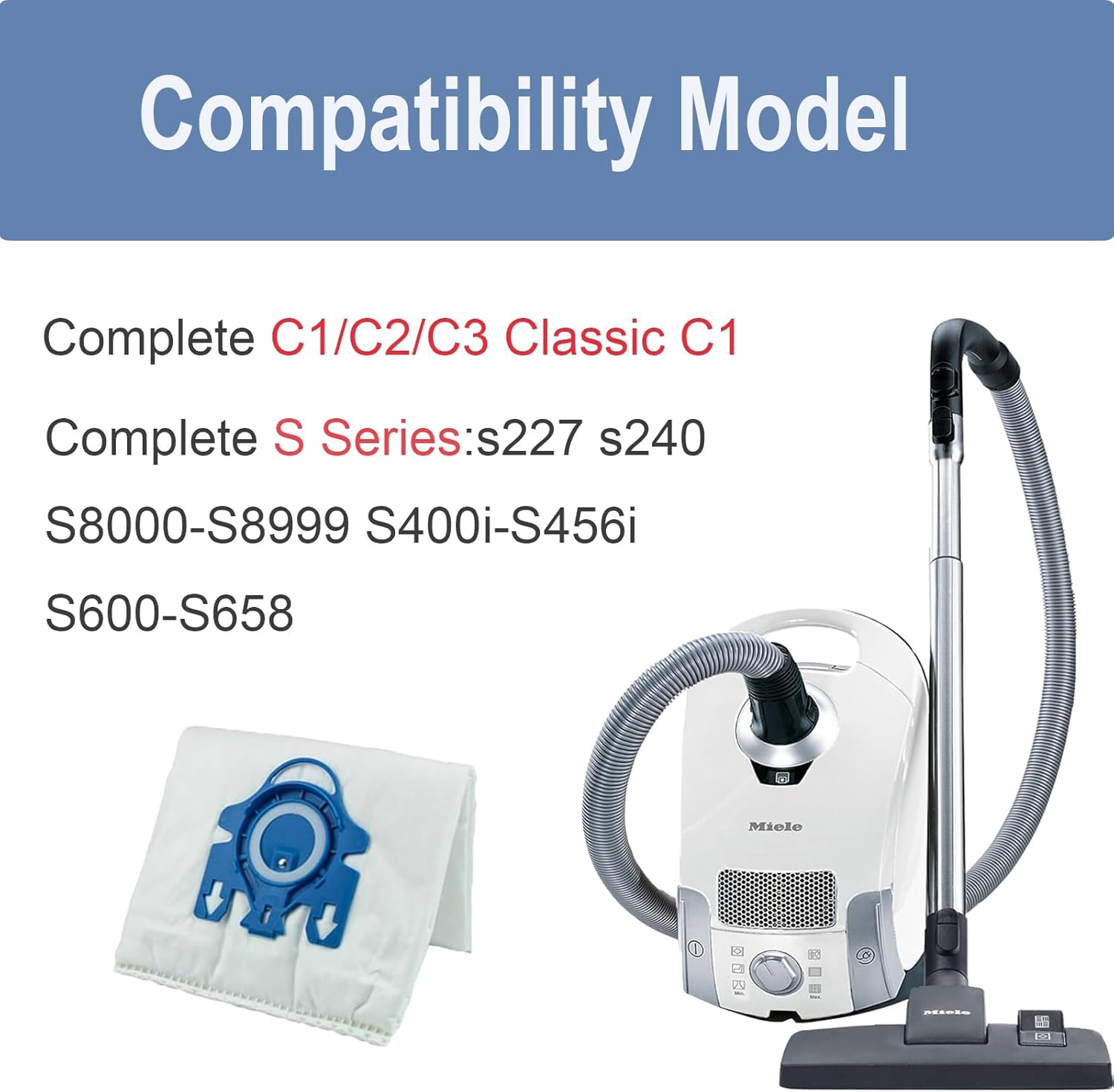 Paquete de 10 bolsas Airclean GN 3D para aspiradora compatibles con Miele Classic C1 Complete C1, C2, C3, S400i S600 S2 S5 S8 Series con 3 filtros