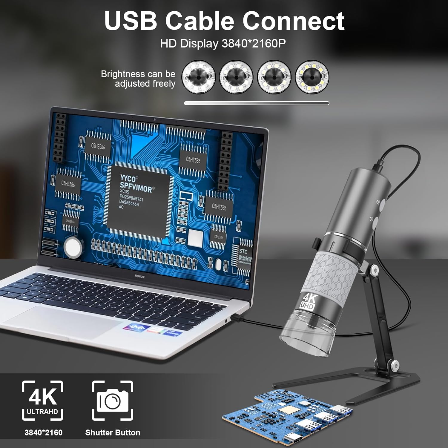 Bysameyee Microscopio digital inalámbrico 4K HD Microscopio Wi-Fi Cámara Lupa digital compatible con iPhone, teléfonos Android y PC (negro)