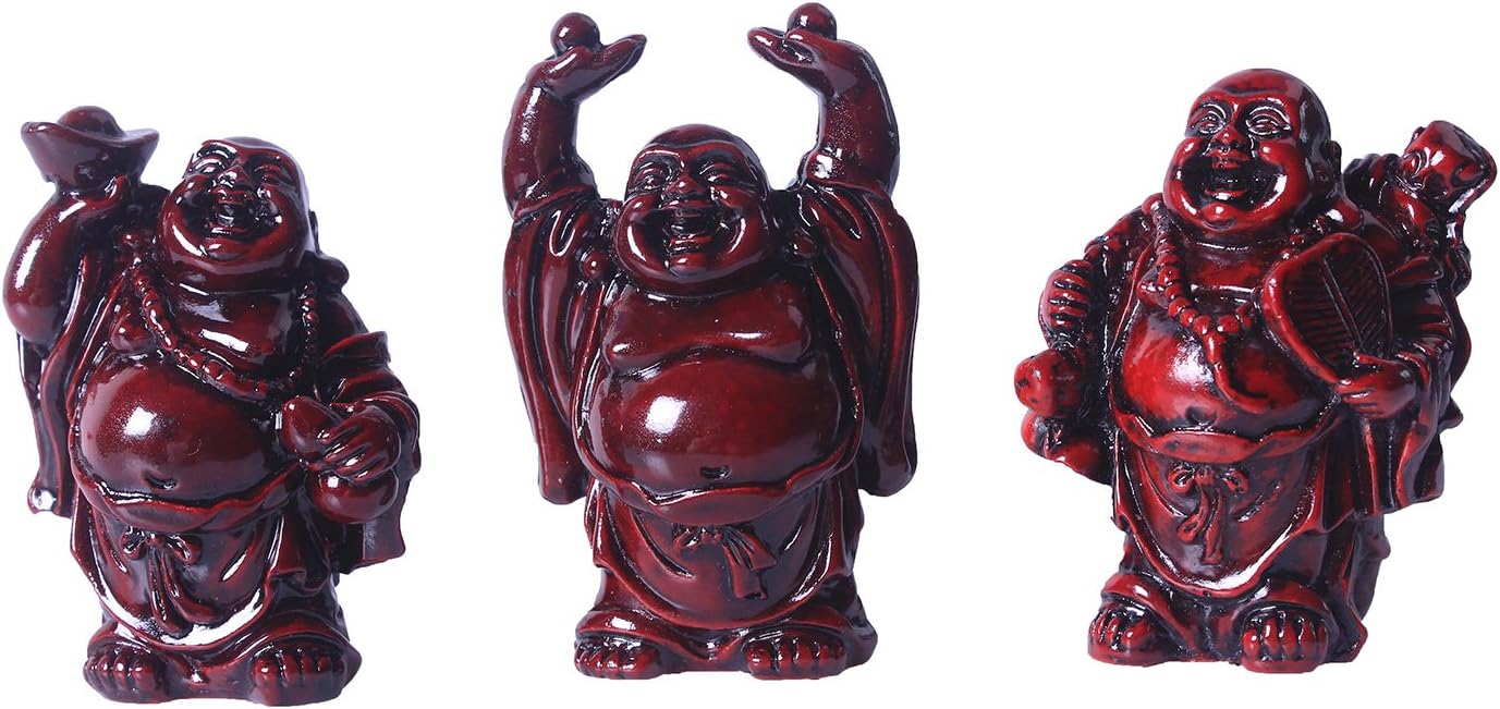 BRABUD – Juego de 6 figuras de resina roja de Buda sonriente de 2.5 pulgadas, buen regalo y colección (rojo grande)