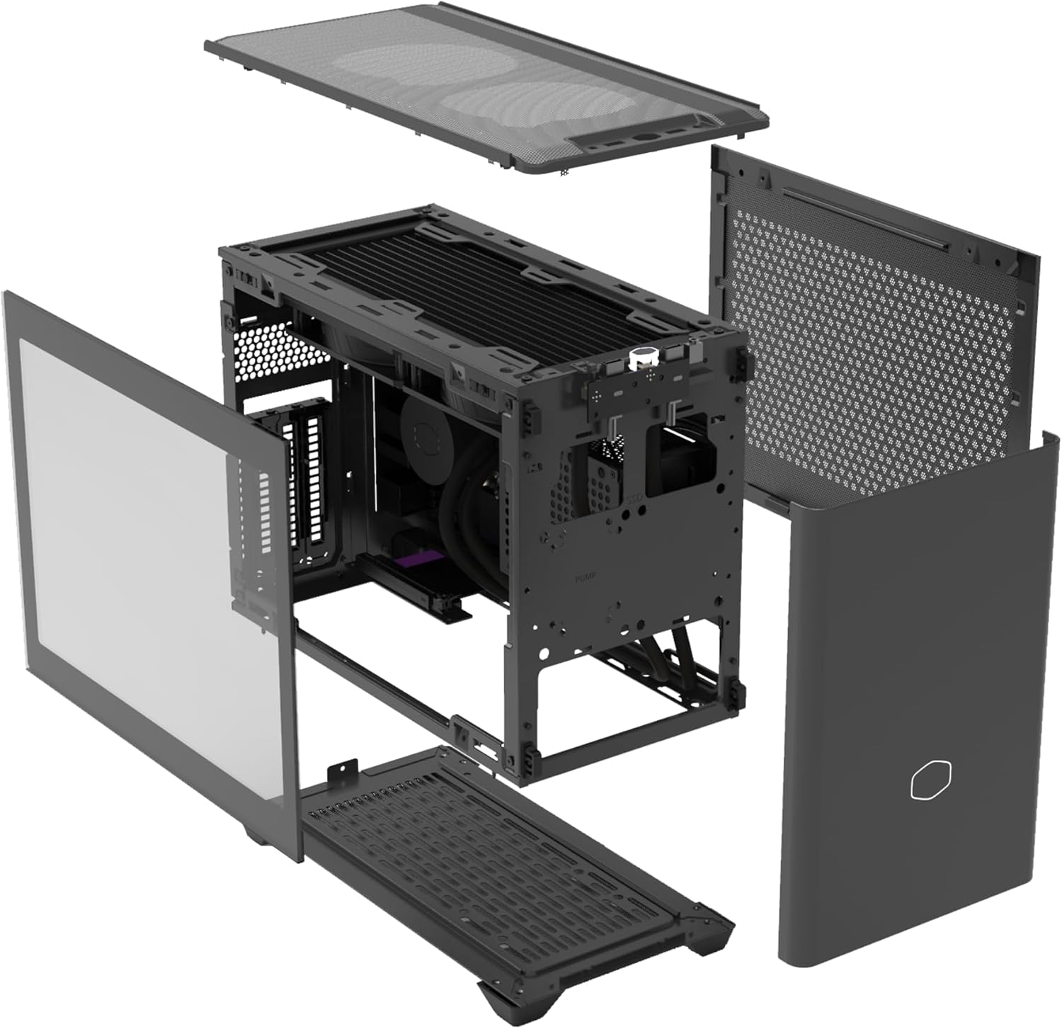 Cooler Master Funda NR200P MAX Mini-ITX con AIO de 11.024 in, 850 W SFX PSU, montaje vertical de GPU, elevador PCIe Gen4, vidrio o panel ventilado