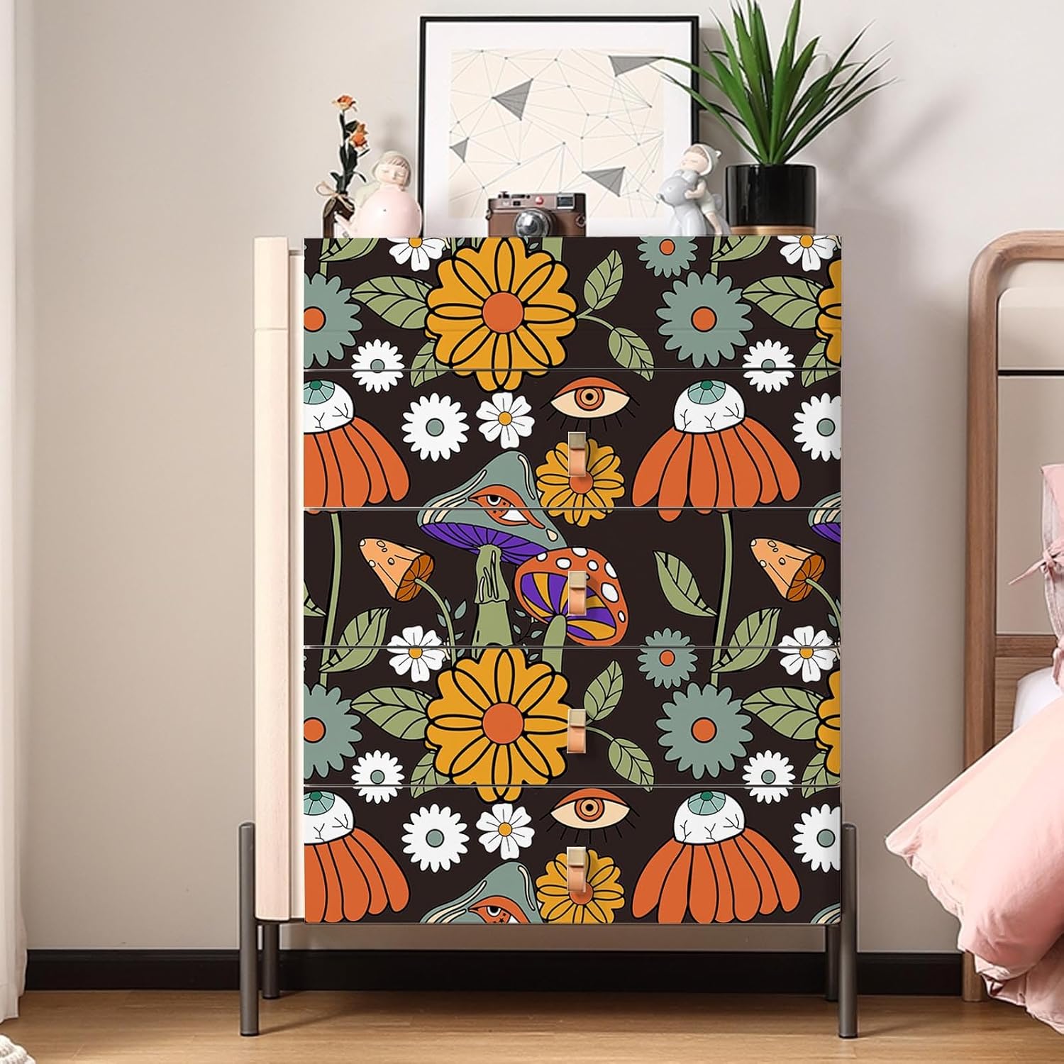 Abyssaly Papel tapiz autoadhesivo de vinilo con diseño de hongos, diseño de hongos del bosque, removible para dormitorio, papel de pared