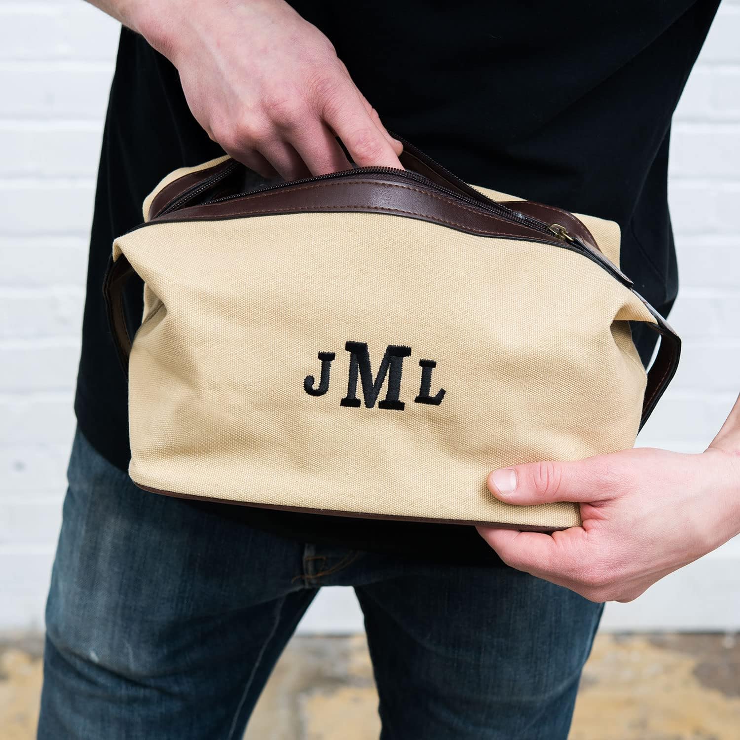 WEDDINGSTAR Neceser de viaje para hombre – Lona marrón claro, Marrón 1 bolsa, No personalizable