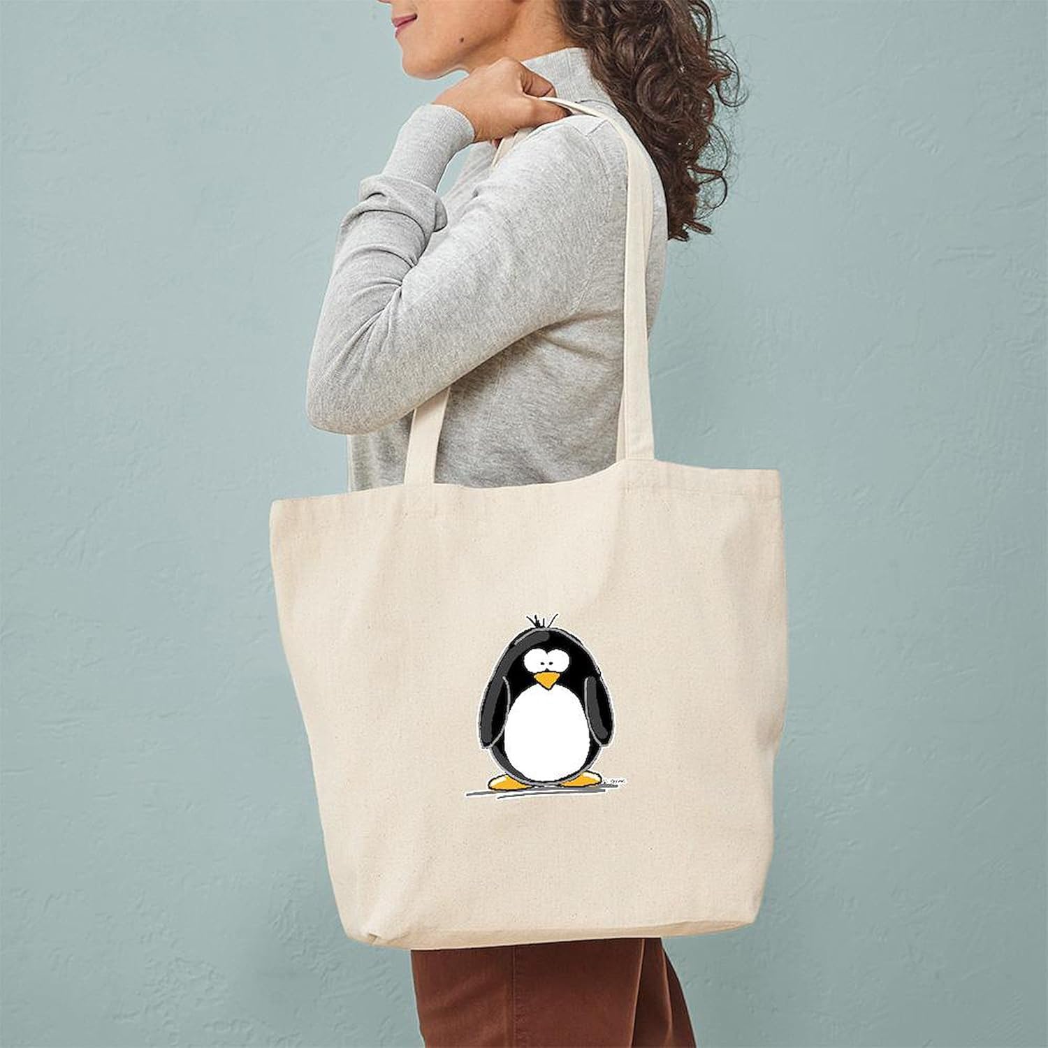 CafePress Penguin Tote Bag Natural Canvas Tote Bag, Bolso de compras de tela, Caqui
