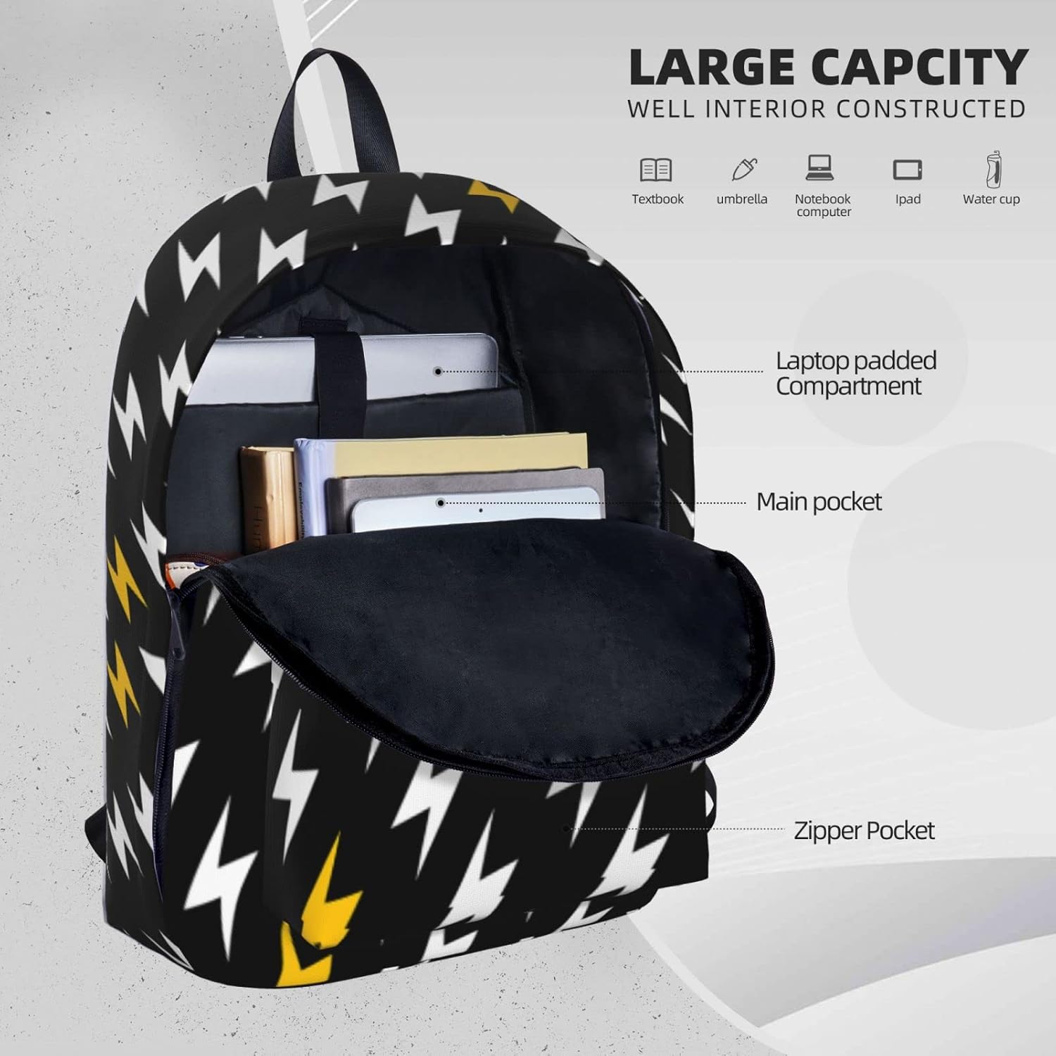 Mochila para mujer, gran capacidad, 15.6 pulgadas, portátil, ligera, duradera, casual, mochila para trabajo y viajes, Lightning Bolt, Mochilas