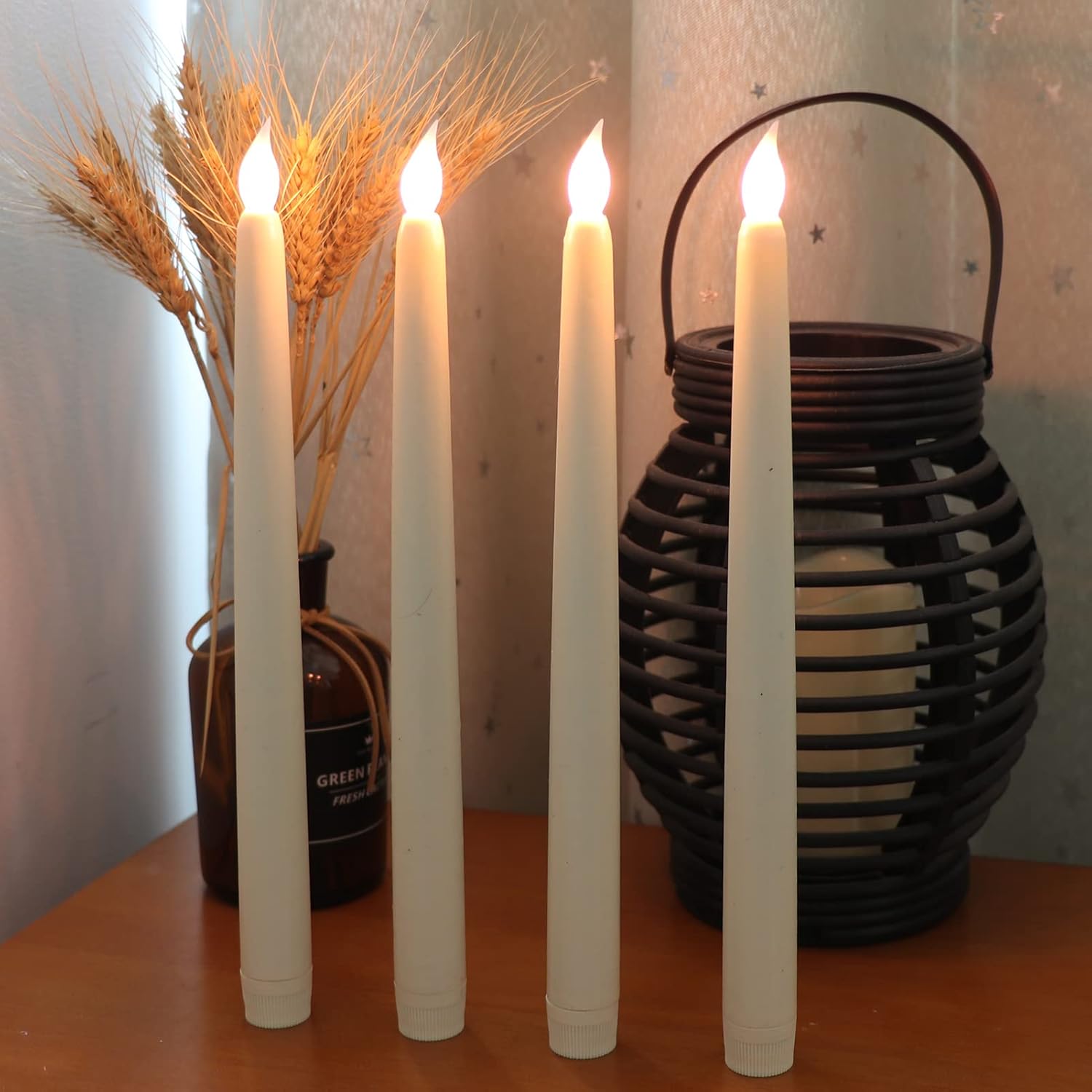 Wondise Velas cónicas parpadeantes sin llama con control remoto y temporizador, velas de 11 pulgadas que funcionan con pilas, velas LED de cera real