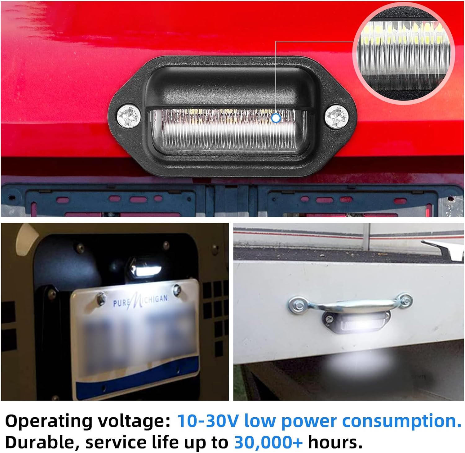 2 luces LED para placa de matrícula de 12 a 24 V, impermeables, 6 LED, luz trasera para RV, cámper, camión, SUV, remolque, camioneta, luces de