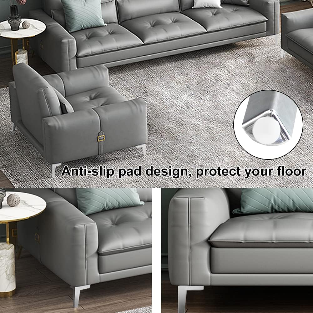 GOSCHE Juego de 4 patas de metal para muebles de 4 pulgadas, patas de sofá plateadas pulidas cromadas, patas triangulares de repuesto de estilo