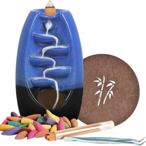 Ronlap Quemador de incienso de reflujo, soporte de cerámica para quemador de incienso con 120 conos de incienso y 30 varillas de incienso, fuente de Ronlap Quemador de incienso de reflujo, soporte de cerámica para quemador de incienso con 120 conos de incienso y 30 varillas de incienso, fuente de