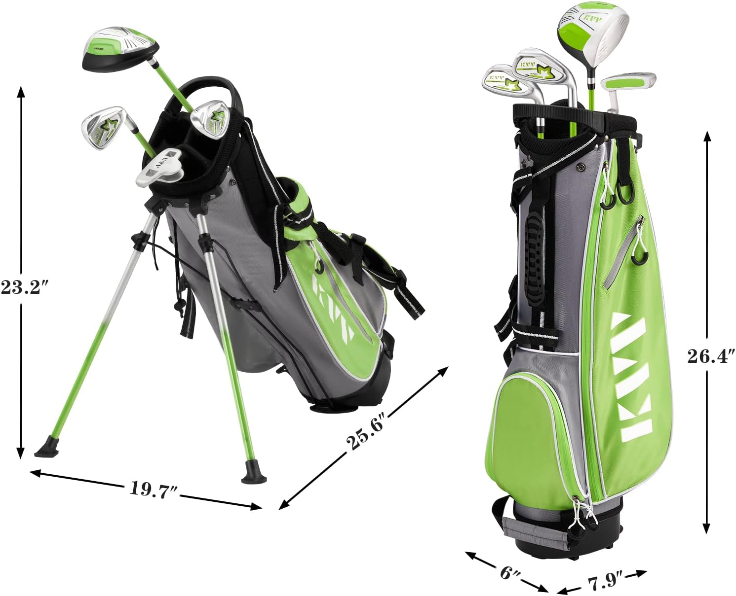 KVV Junior – Juego completo de palos de golf para niños y niños, mano derecha, incluye conductor de gran tamaño, hierros, putter, cubierta para la
