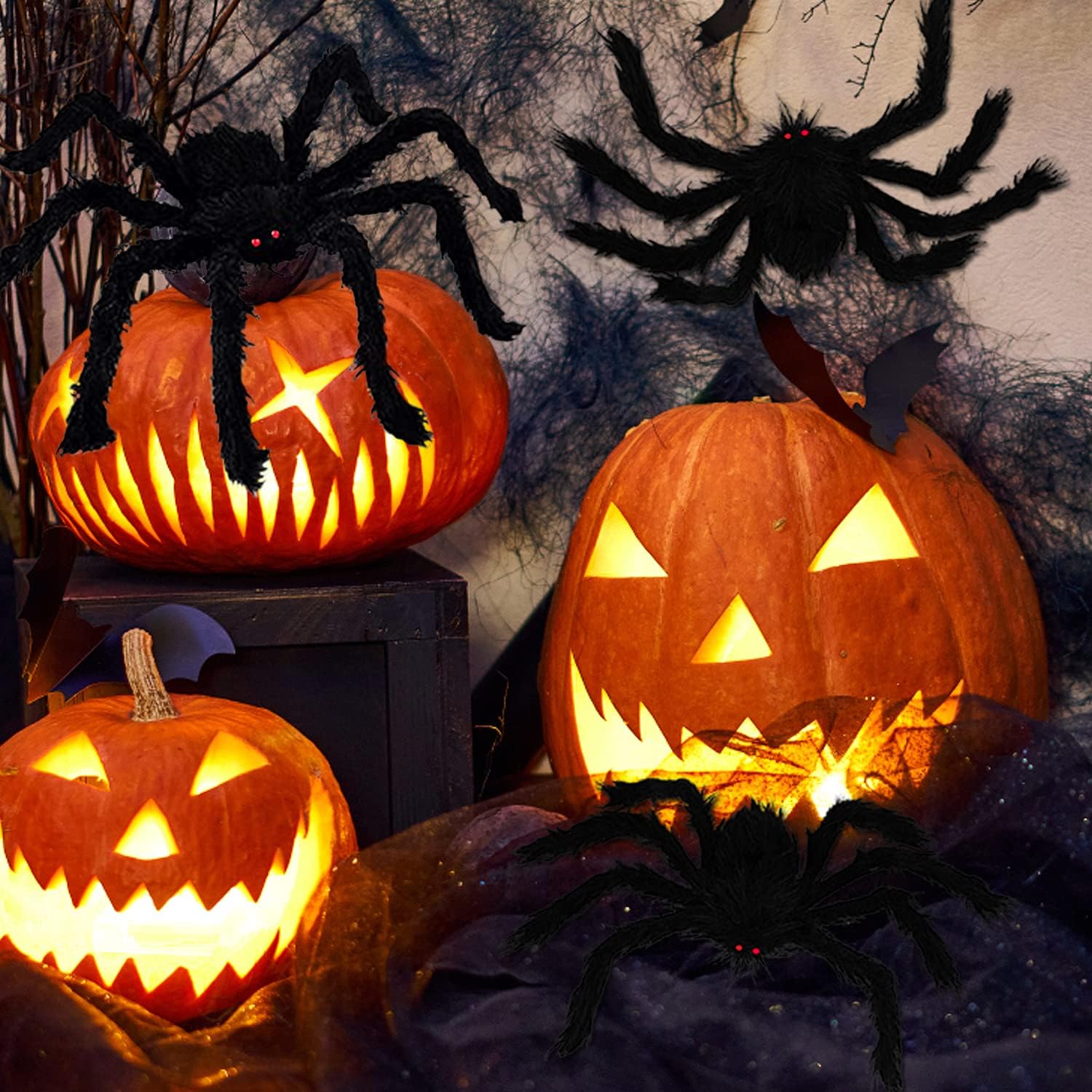 Araña gigante de Halloween, paquete de 5 arañas peludas falsas, araña negra realista para Halloween, patio, jardín, césped, decoración al aire libre