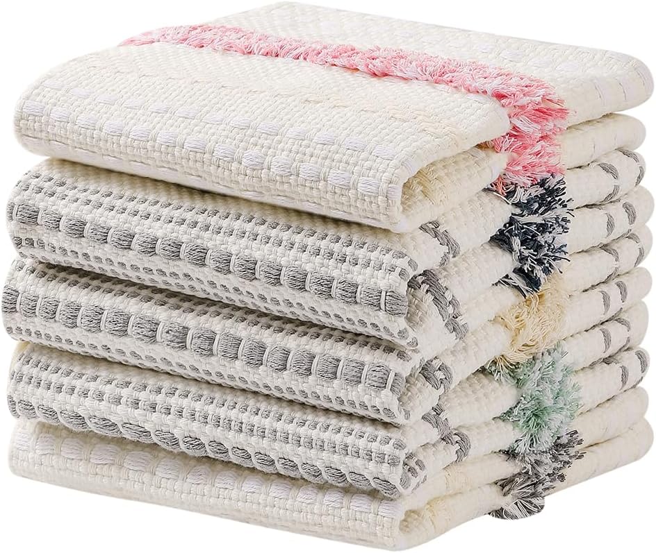 Juego de 2 fundas de almohada decorativas de lino y algodón con borlas, estilo bohemio y copetudo, para cojín lumbar, para sofá y cama, 12 x 20