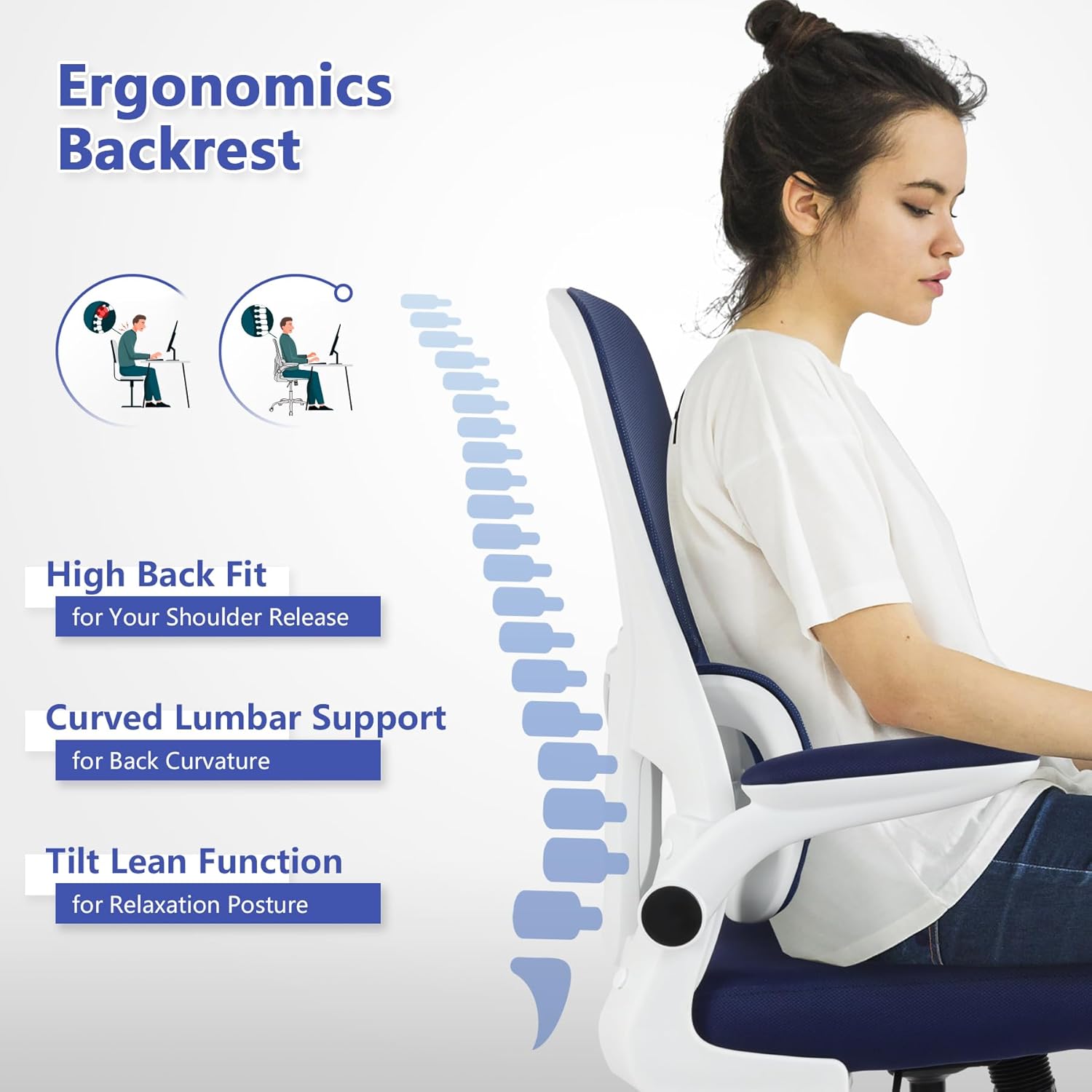 Silla de oficina ergonómica, silla de escritorio de oficina en casa con soporte lumbar, silla de trabajo para computadora con ruedas, silla