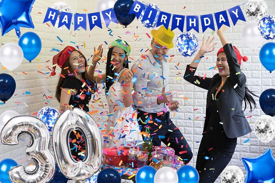 Decoración de fiesta de cumpleaños número 30, globos de látex de papel de aluminio con estrella de 30 años, globos de confeti para hombres, él,