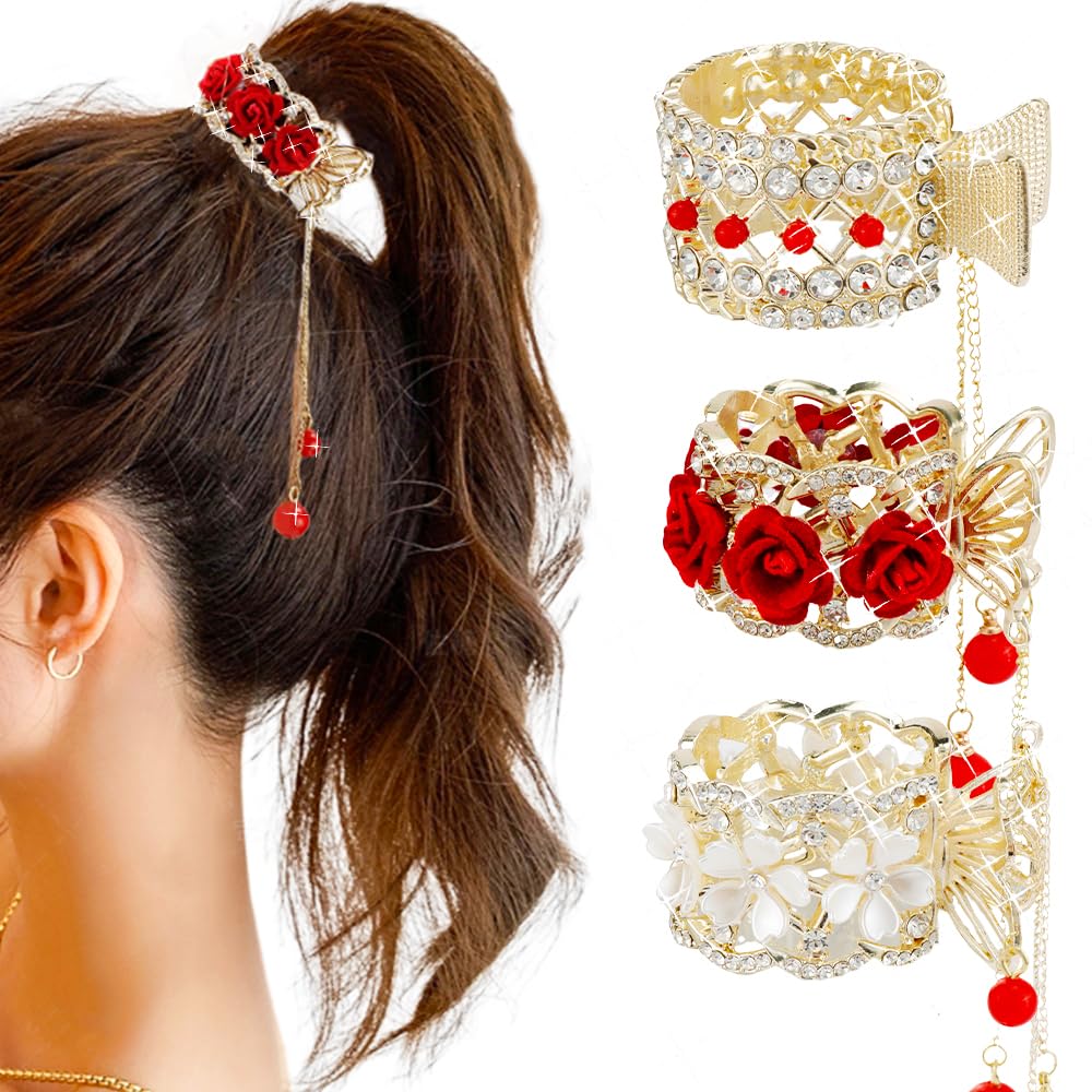 Pinzas pequeñas de cristal para cola de caballo alta, pinzas para cola de caballo para mujer, accesorios de cabello largo para mujeres, soportes