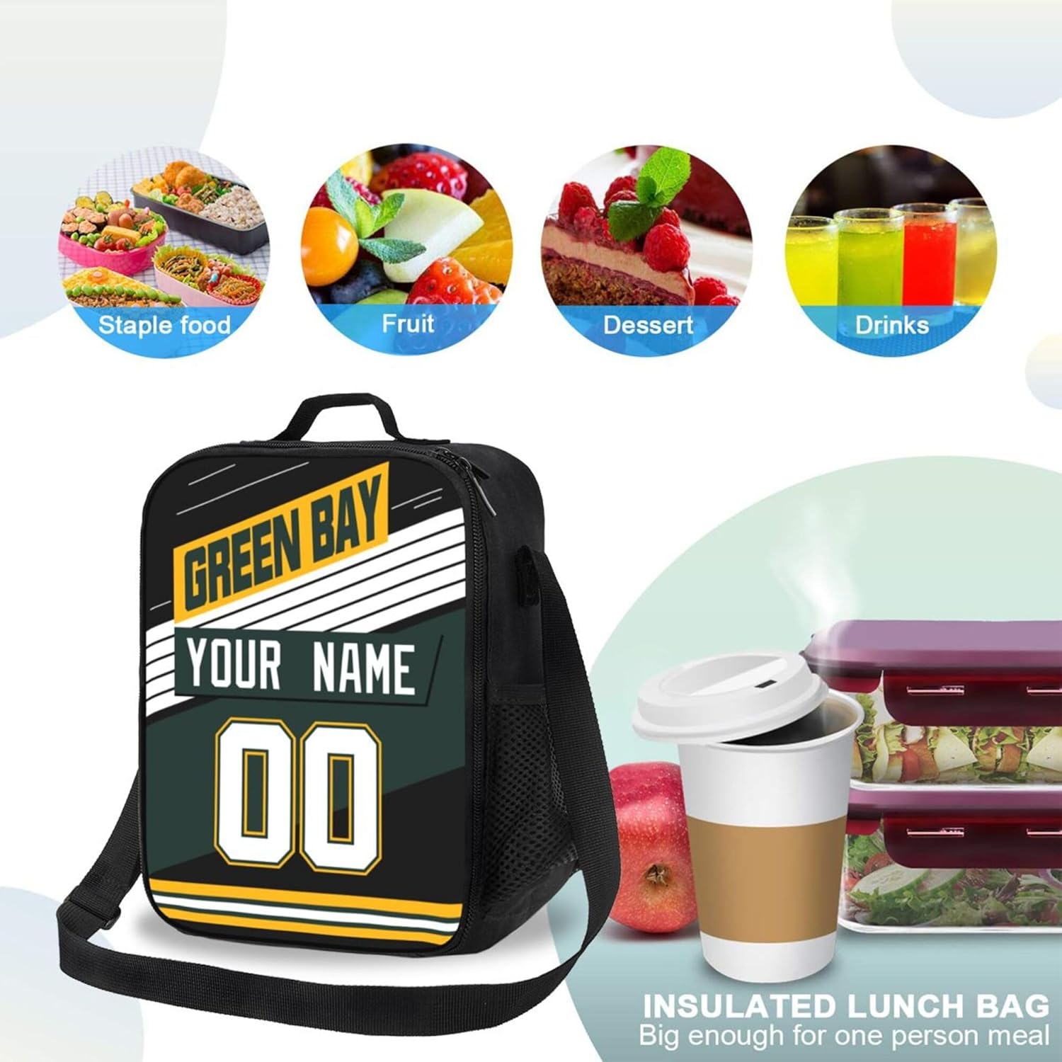 KREDE Green Bay – Bolsa de almuerzo personalizada para hombres y mujeres, regalos