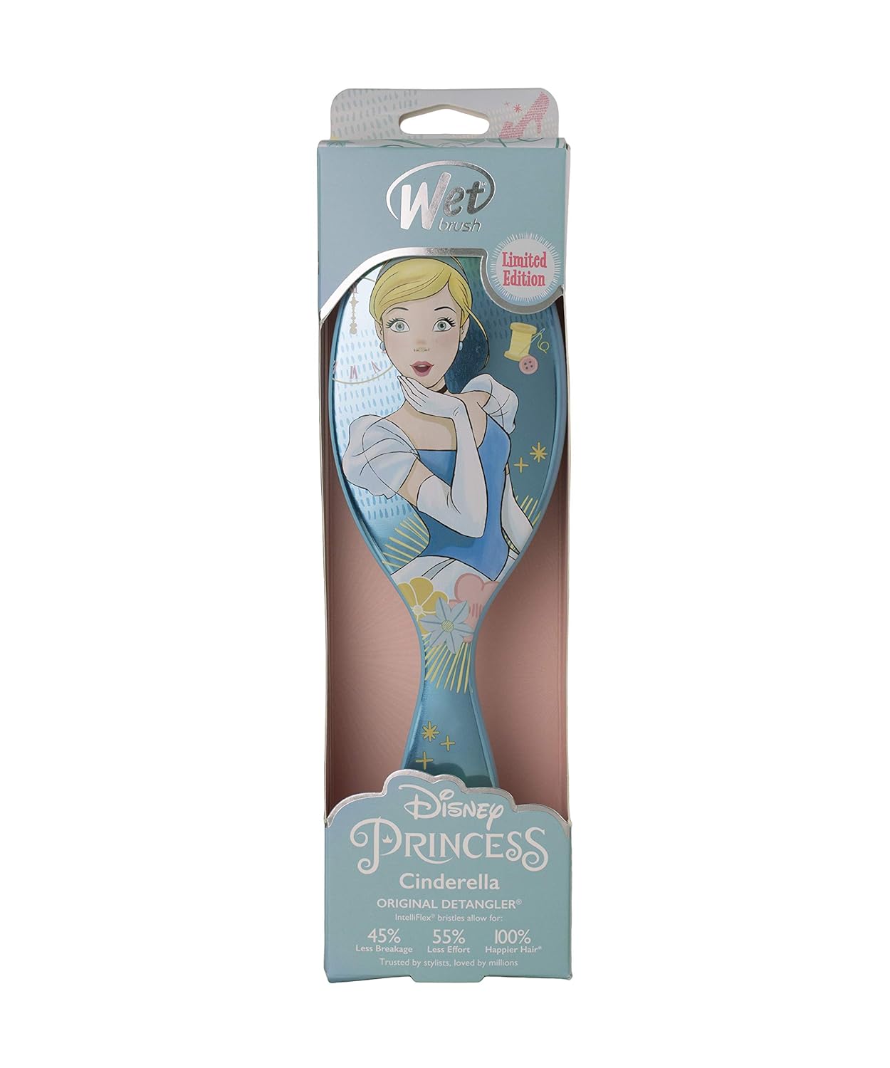 Wet Brush Original Detangler – Cepillo de cabello, diseño Cenicienta (Disney) Princess Wholehearted, color azul, todo tipo de cabello, cerdas