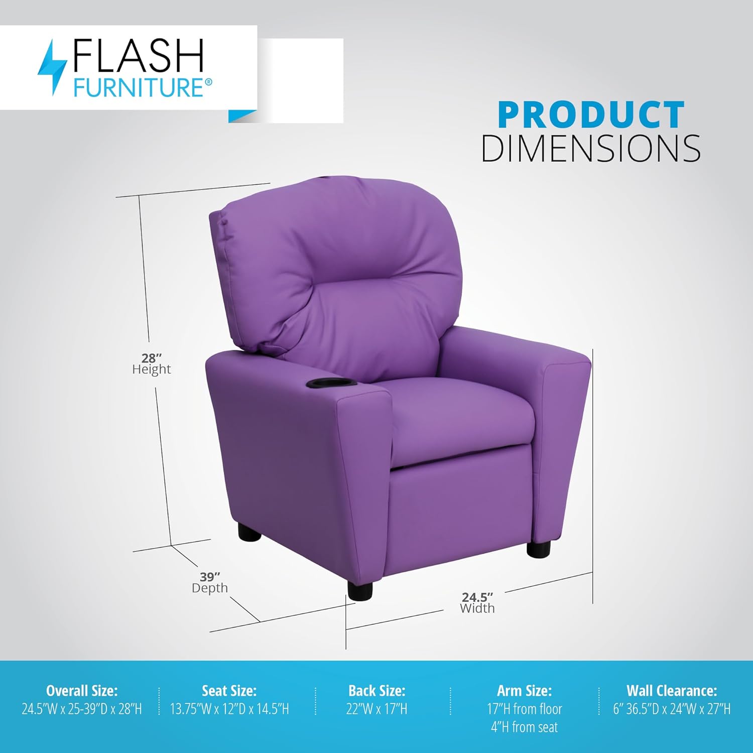 Flash Furniture – Contemporáneo sillón reclinable de vinilo color beige para niños, base para vasos
