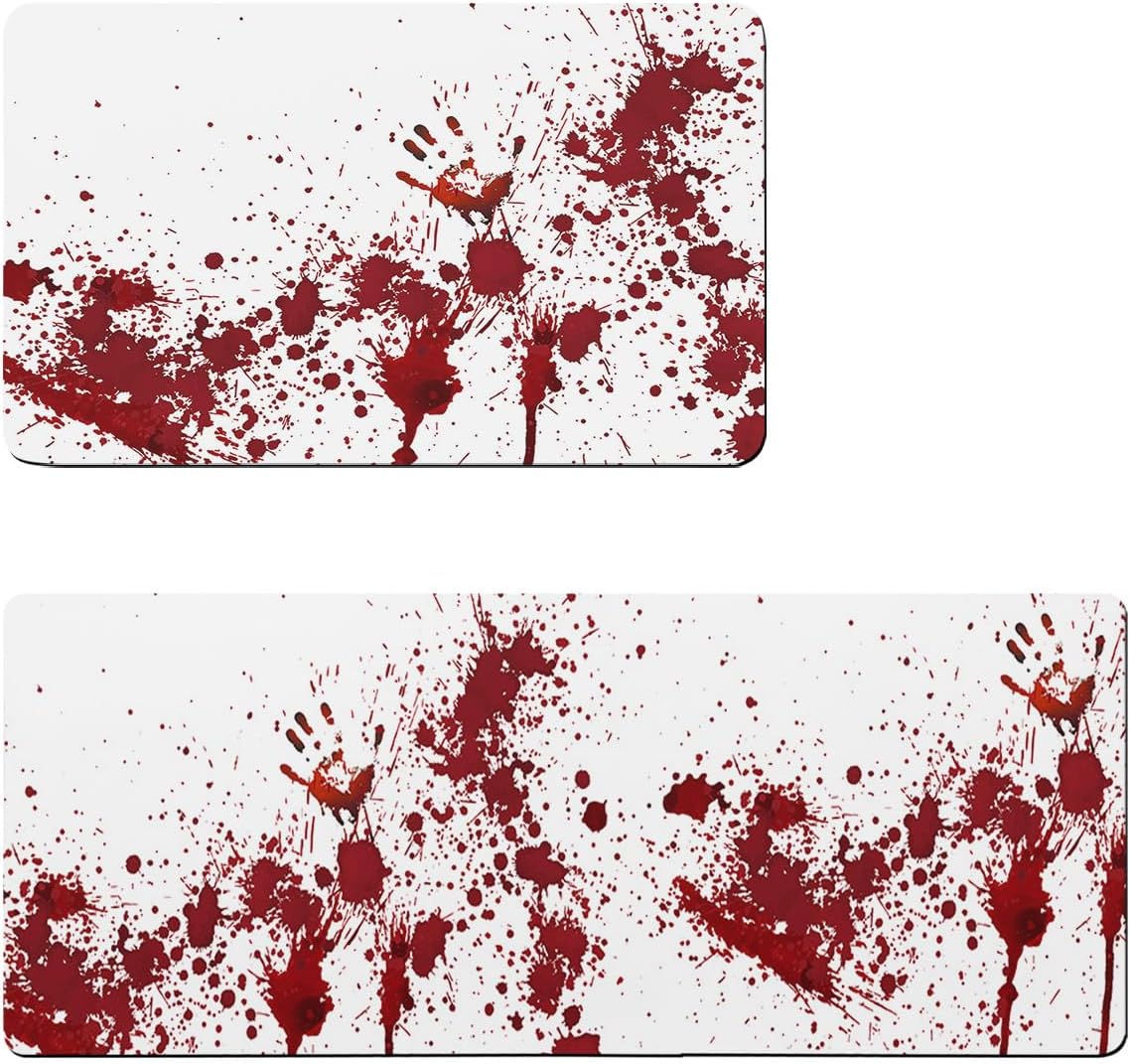 Juego de 2 alfombras de baño de Halloween, 2 piezas de mano de sangre, espeluznante, alfombra de baño espeluznante con temática de zombi, tapetes de