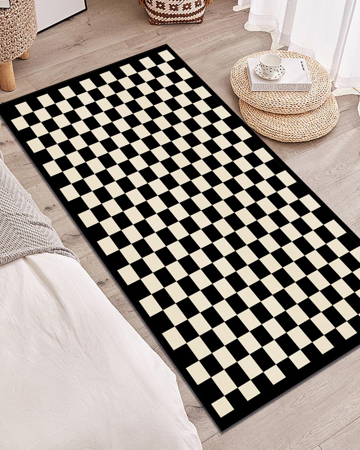 Artnice Alfombras modernas con patrón geométrico cruzado para sala de estar, 2 x 4 pies, color blanco y negro, lavables a máquina, fibras de lana