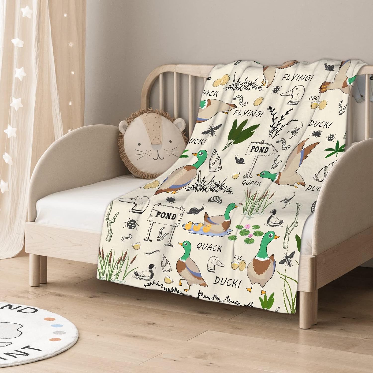 Bonita manta de patos de ánade mallardo, regalo para niños amantes de los patos, manta de franela suave de felpa ligera y esponjosa para cama, sofá,