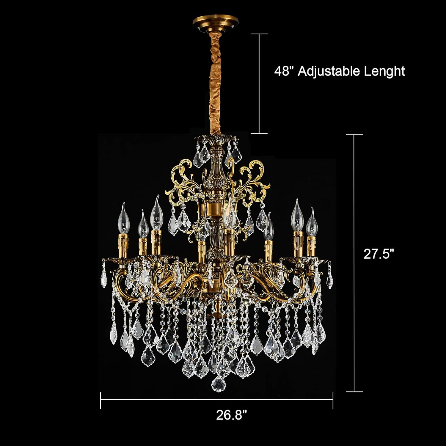 Candelabros de cristal clásicos de 8 luces estilo vela tradicional para comedor, sala de estar, dormitorio, entrada, acabado dorado antiguo