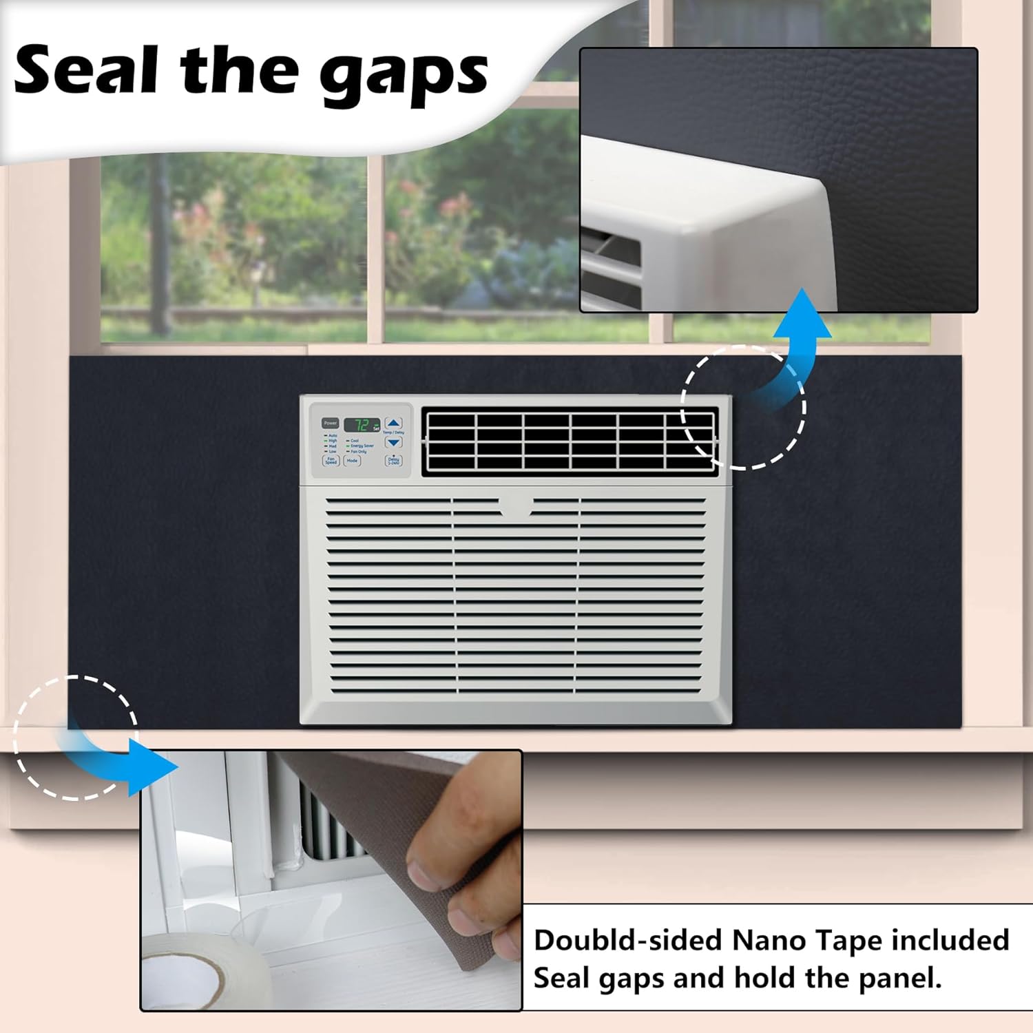 BJADE’S Panel de espuma con aislamiento lateral de aire acondicionado para ventana, paneles envolventes completos de una pieza, kit de sellado de