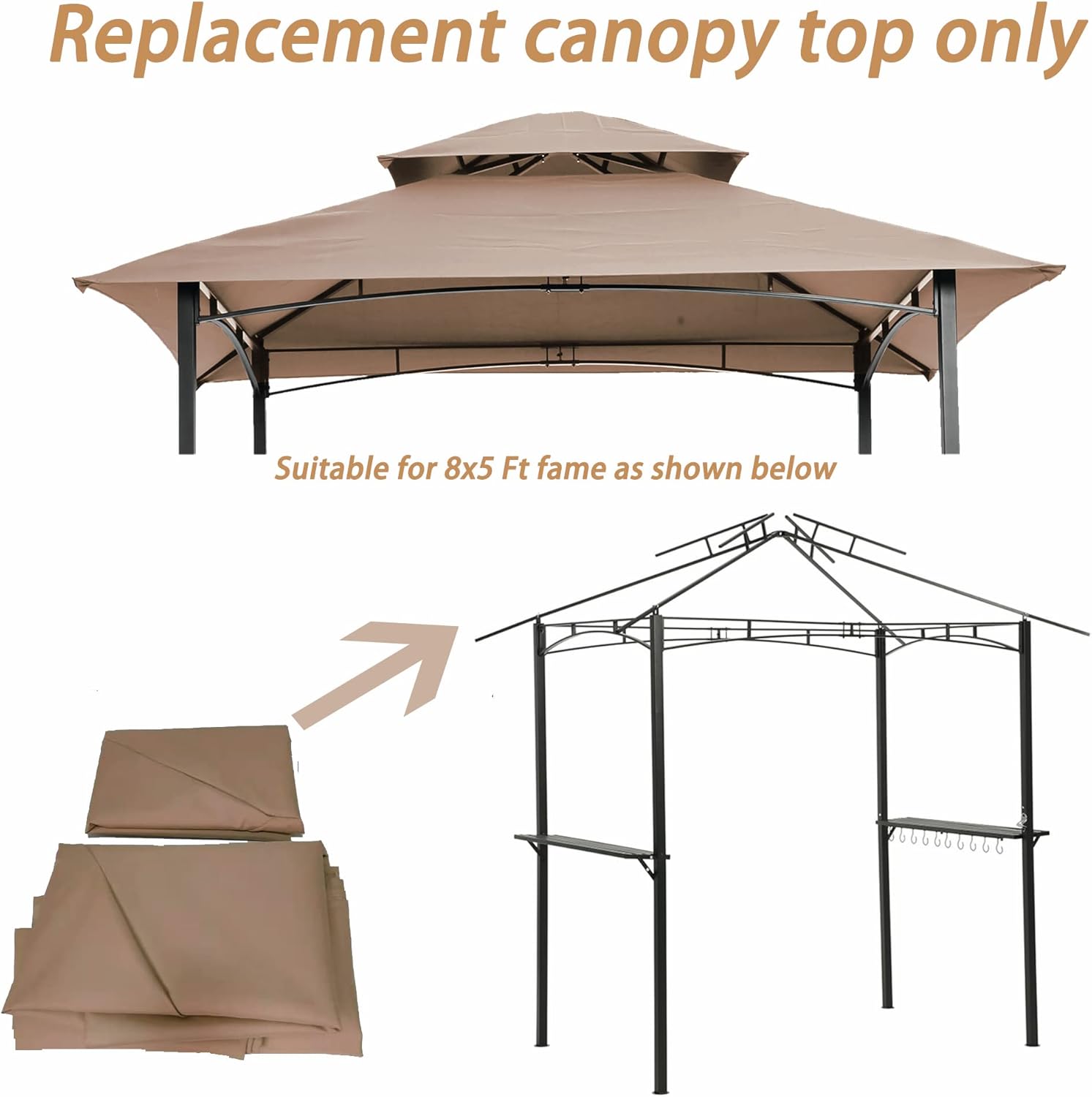 Toldo de repuesto para kiosco de 8 x 5 pies, cubierta superior de repuesto para toldo de repuesto, toldo de repuesto de doble nivel, parte superior