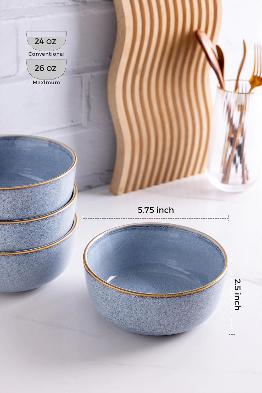 GBHOME Juego de 6 cuencos de cerámica para cereales de cocina, cuencos de sopa de cerámica de 26 onzas para sopa de cereales, avena, cuencos de