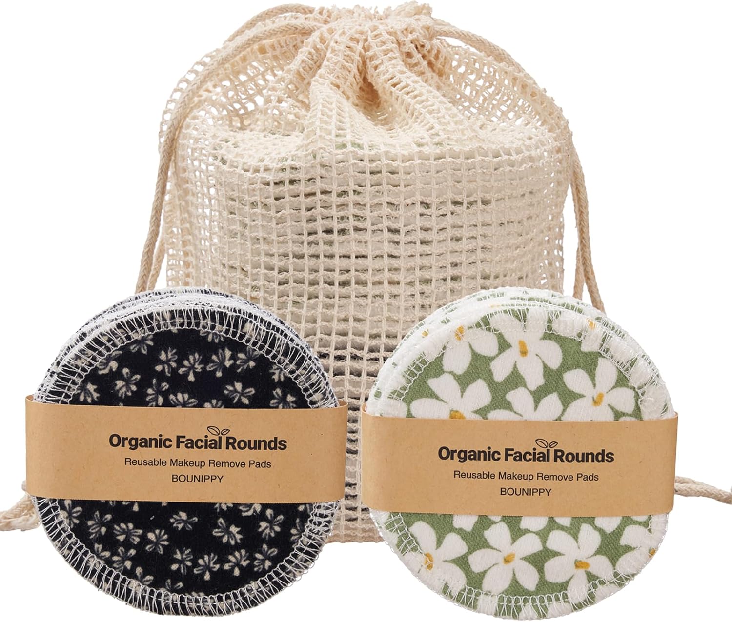 Paquete de 16 almohadillas de algodón reutilizables, 100% orgánicas, reutilizables, almohadillas removedoras de maquillaje de bambú lavables para