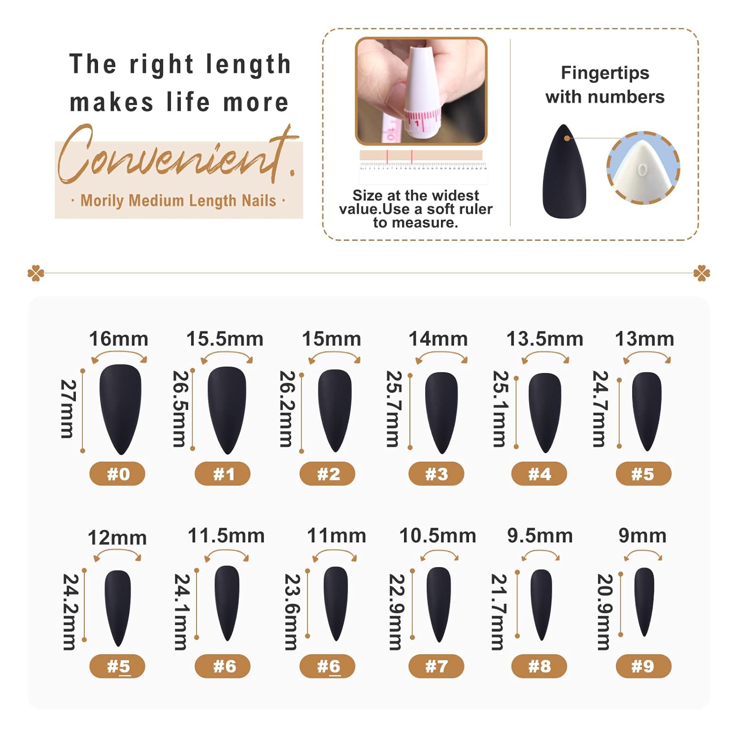 Morily 24 uñas postizas mate de color puro medio largo de aguja almendra a presión en uñas postizas uñas postizas manicura artificial para mujeres y