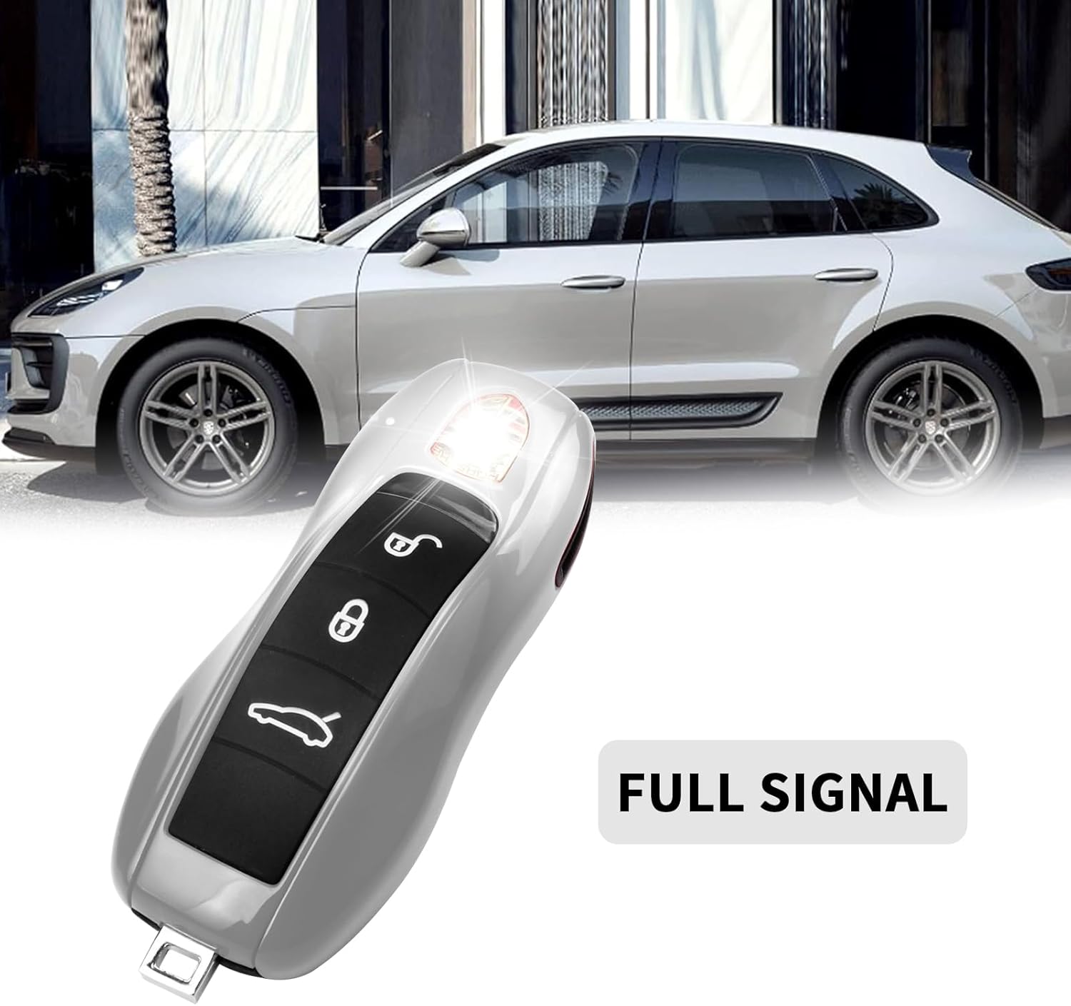 QBUC Funda para llavero Porsche, 3 piezas pintadas compatibles con Porsche Cayenne Panamera Macan 911 Boxter Cayman (gris plateado)