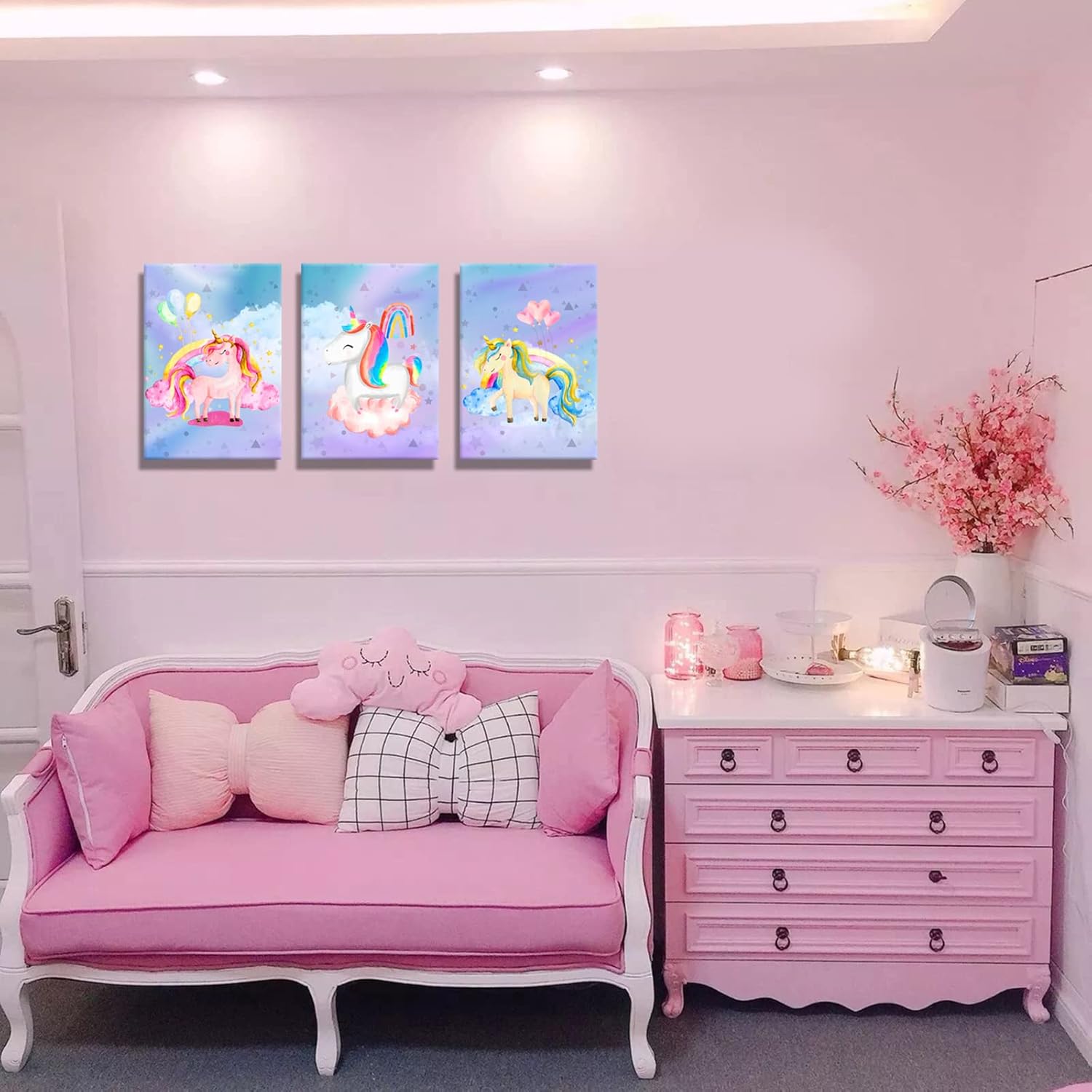 YUANAND Arte de pared de unicornio para dormitorio de niña, cuadros de lienzo de arcoíris para decoración del hogar del cuarto del bebé, carteles