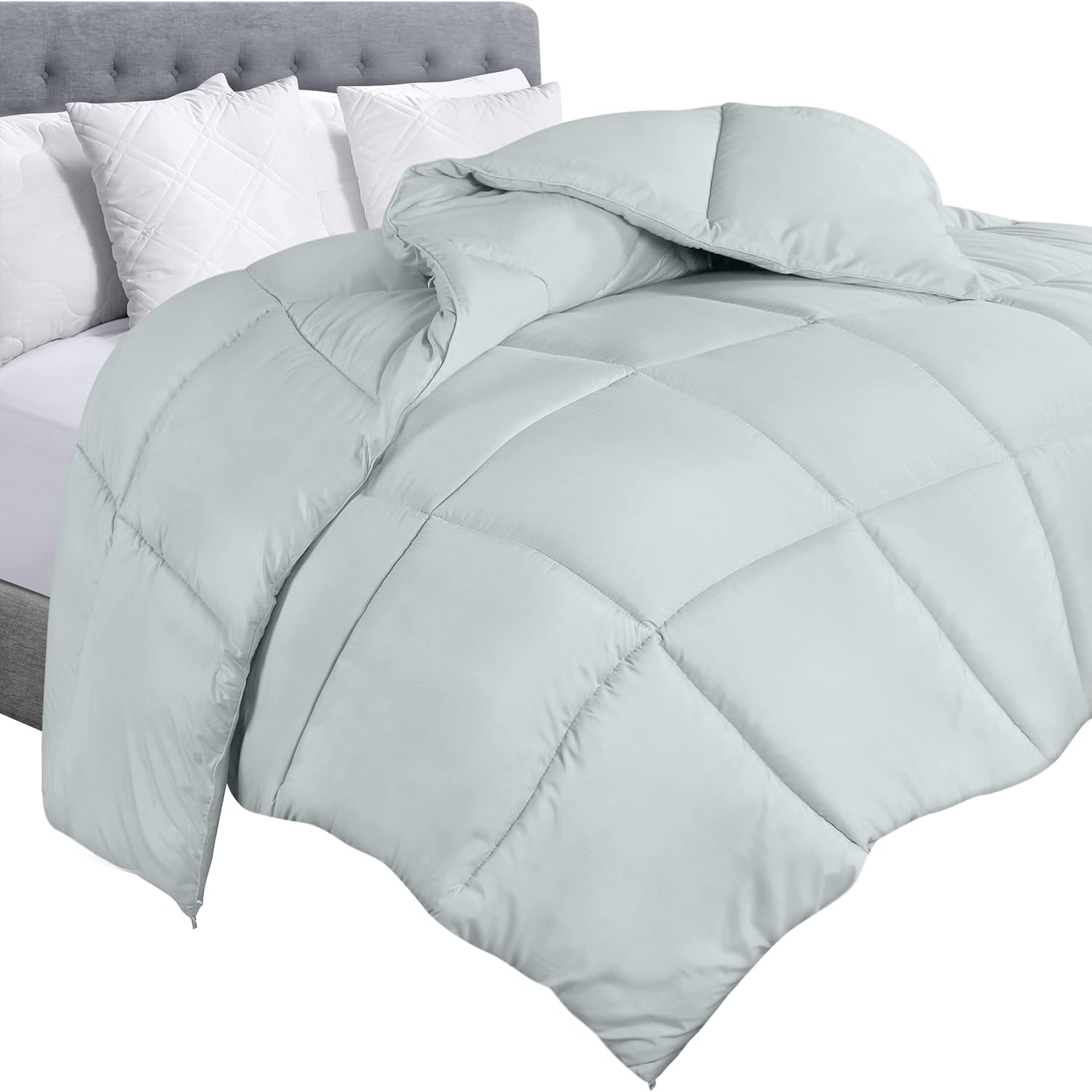 Utopia Bedding Relleno de edredón  Edredón acolchado con pestañas en las esquinas  Edredón alternativo cosido en caja (King, gris claro)