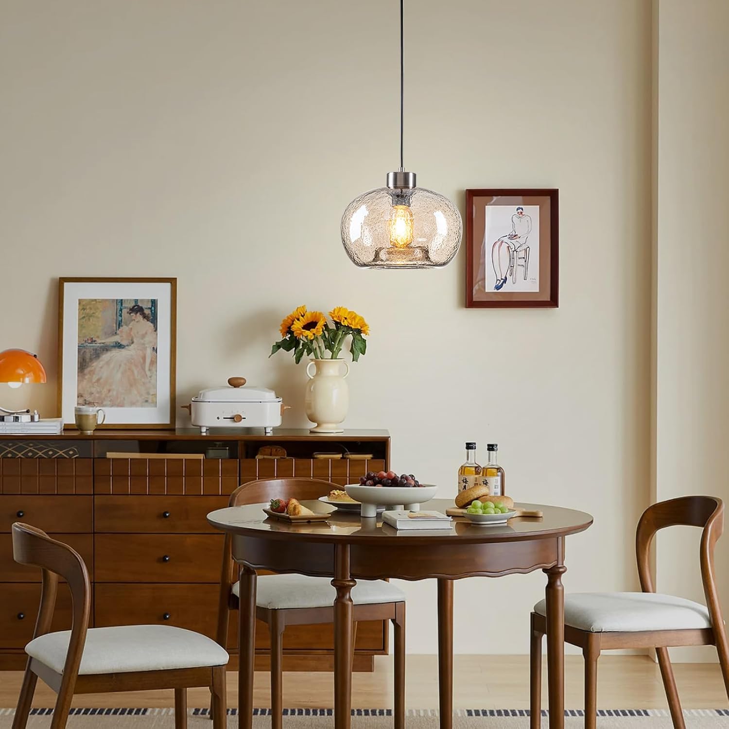 HASUN Paquete de 2 luces colgantes de cristal, 9.2 pulgadas de cocina, luces colgantes sobre la isla, calabaza moderna de mármol ámbar colgante de