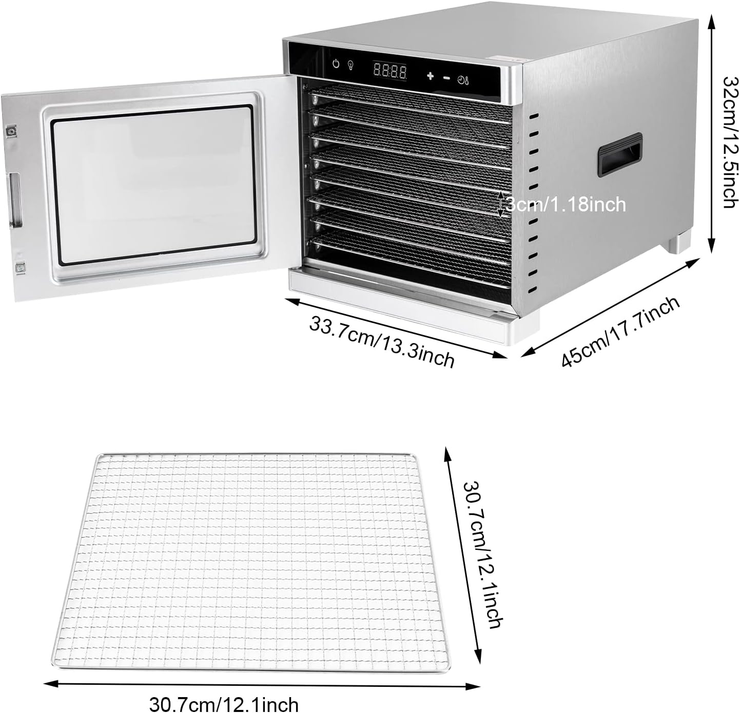 Deshidratador de alimentos de 700 W, máquina deshidratadora de acero inoxidable con temporizador digital ajustable de 24 horas y pantalla LED,