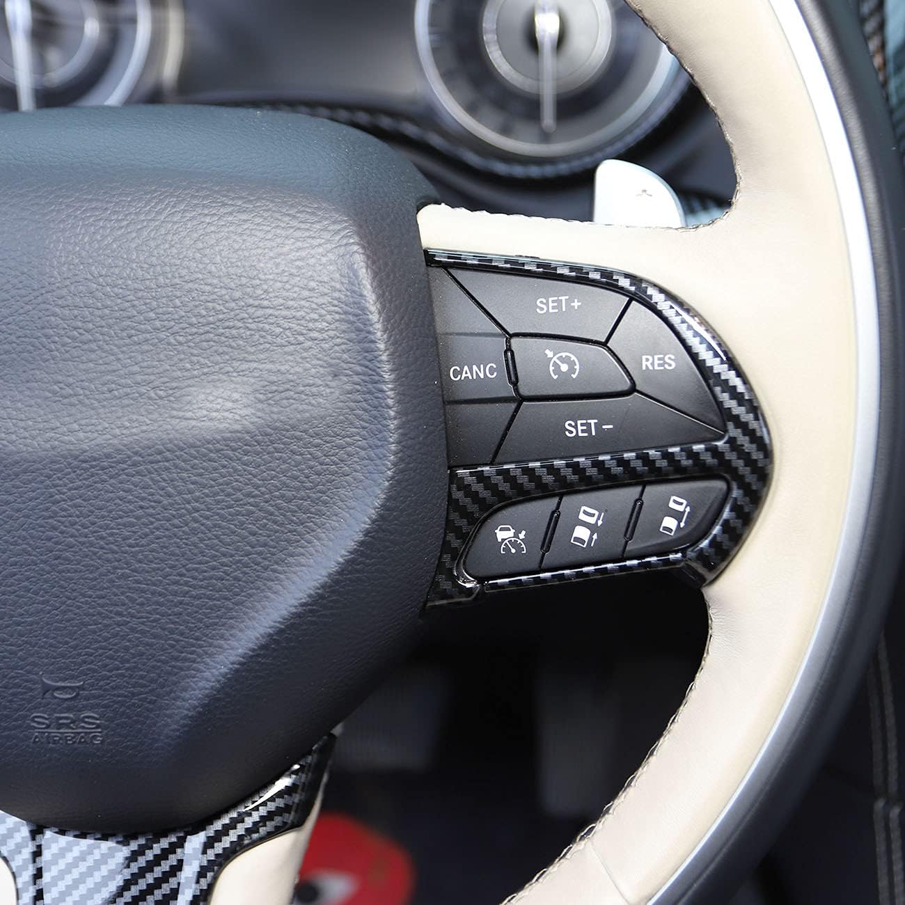 crosselec Kit de bisel de fibra de carbono para volante de fibra de carbono para Chrysler 300 2015-2021