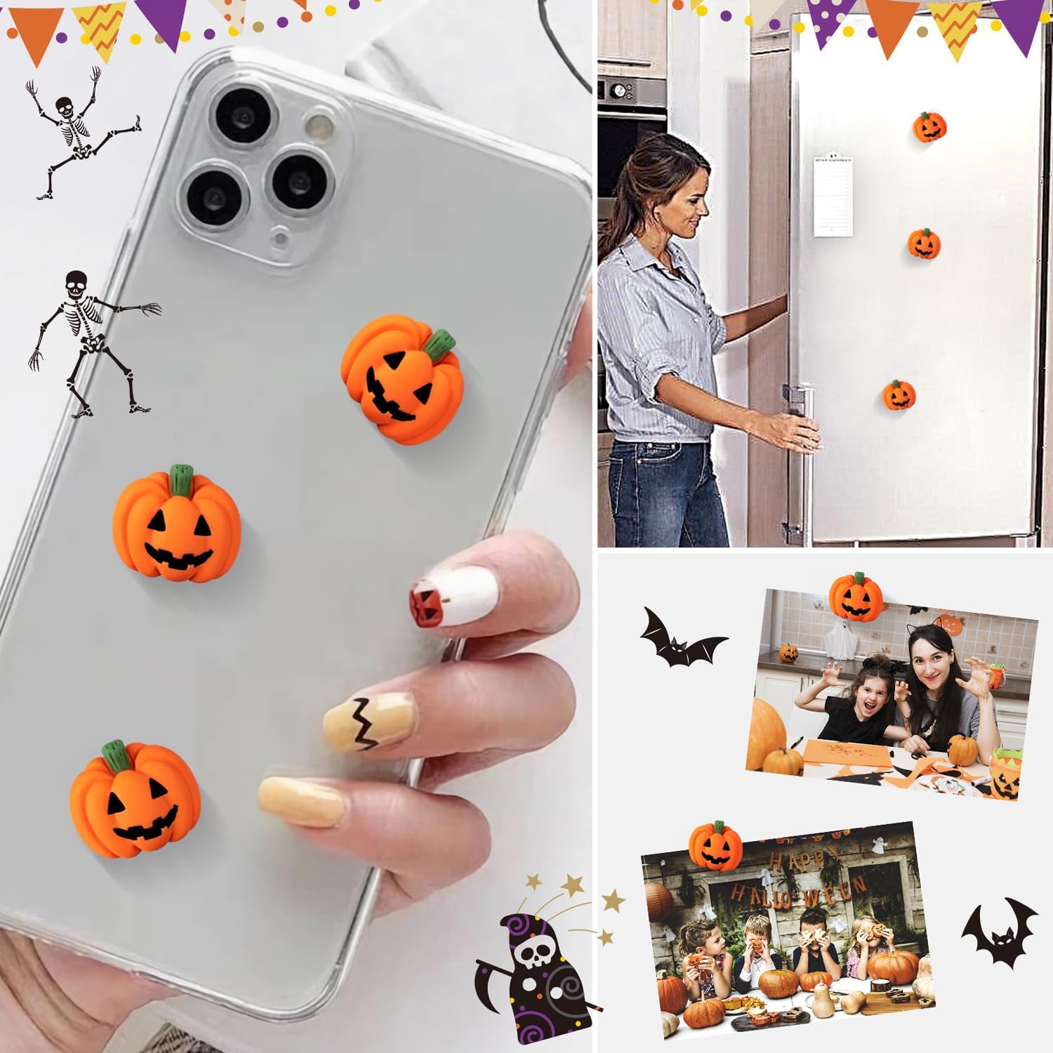 60 dijes de resina de Halloween con diseño de calabaza, mini dijes de espalda plana, calabaza, calabaza sonriente en miniatura para fiesta de