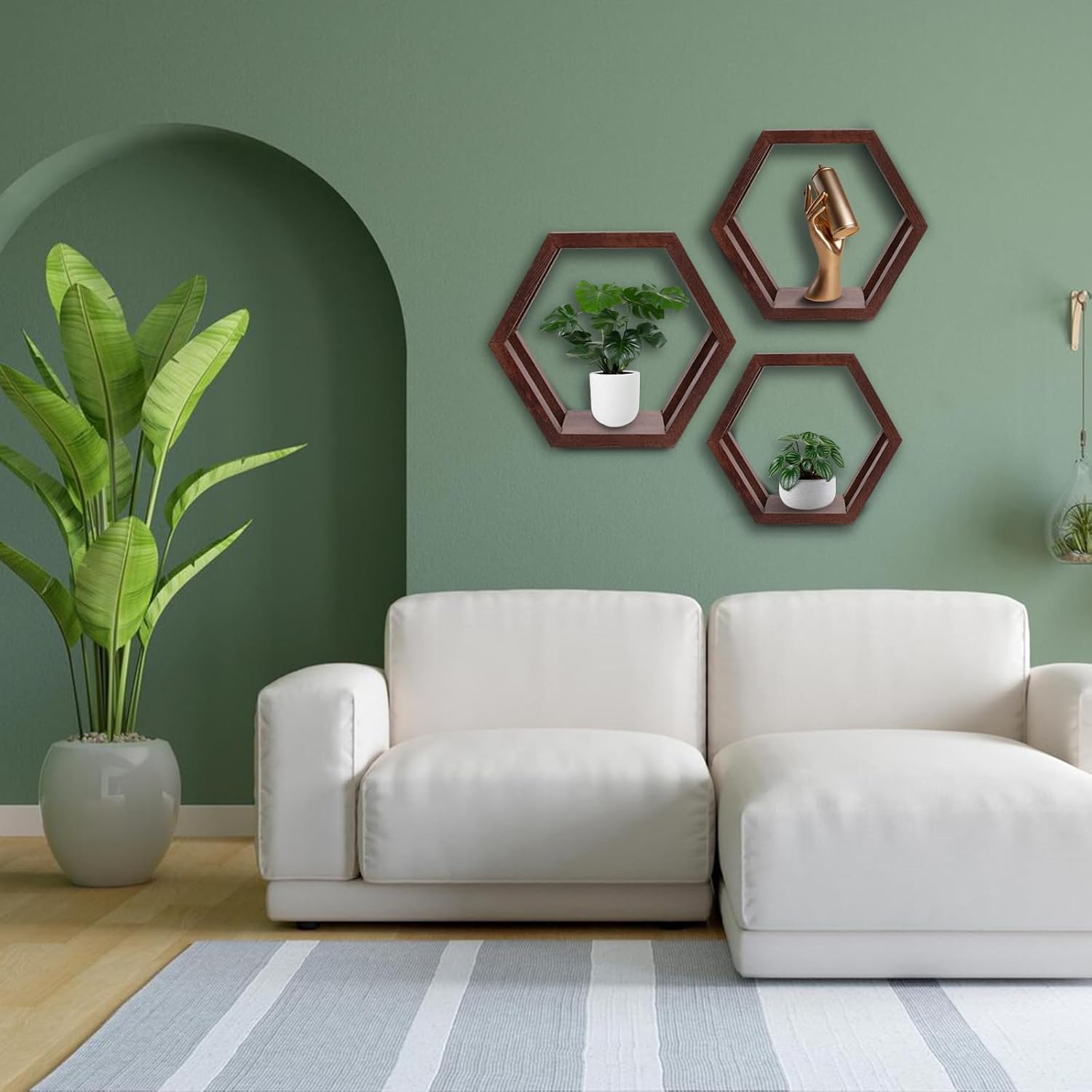 YLYHSST Juego de 3 estantes flotantes hexagonales, estantes de madera de panal para almacenamiento en la pared, estante decorativo para dormitorio,