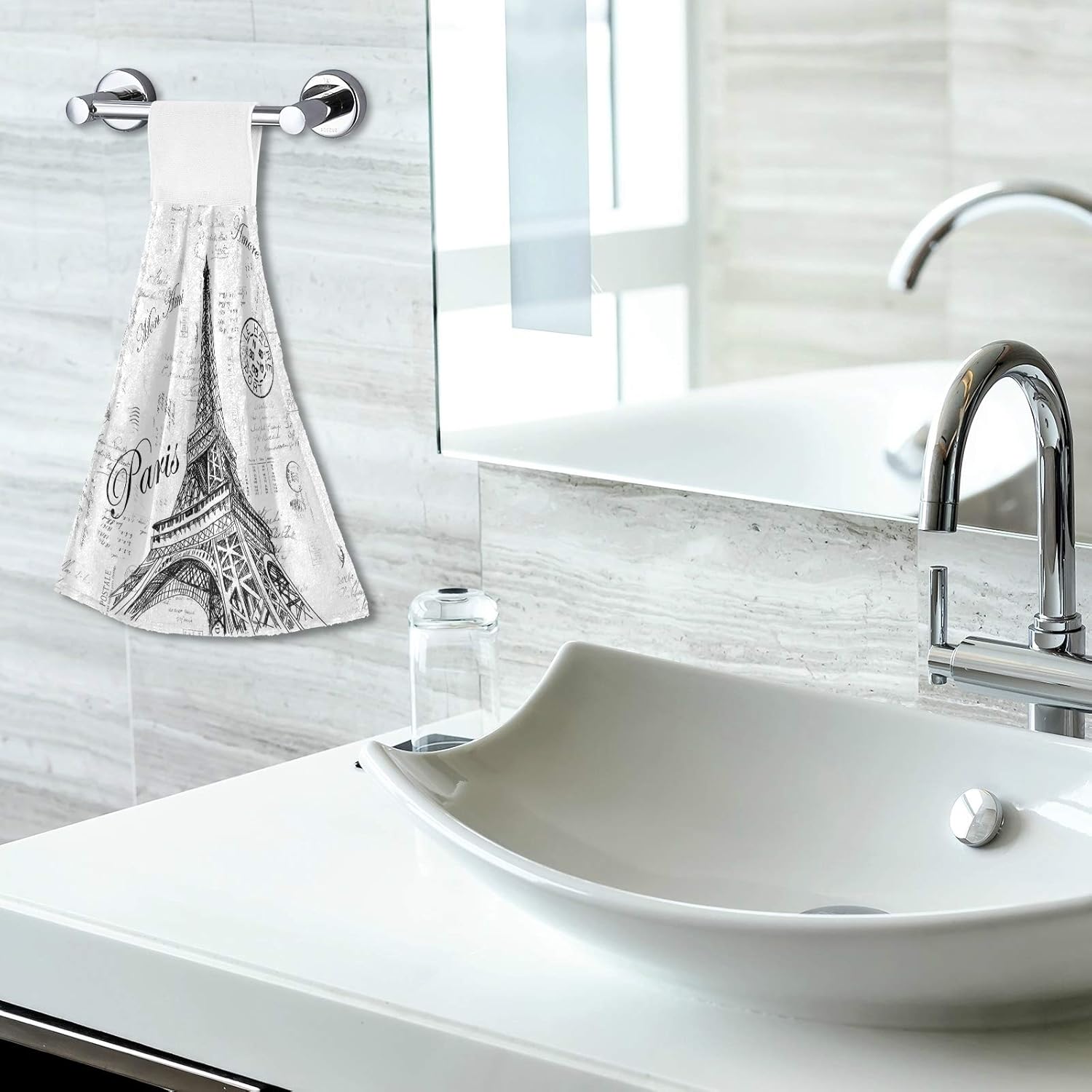 Nander Paris – Juego de 2 toallas absorbentes de algodón para cocina, diseño de torre Eiffel, para baño, lavandería, toalla para colgar, lavable a