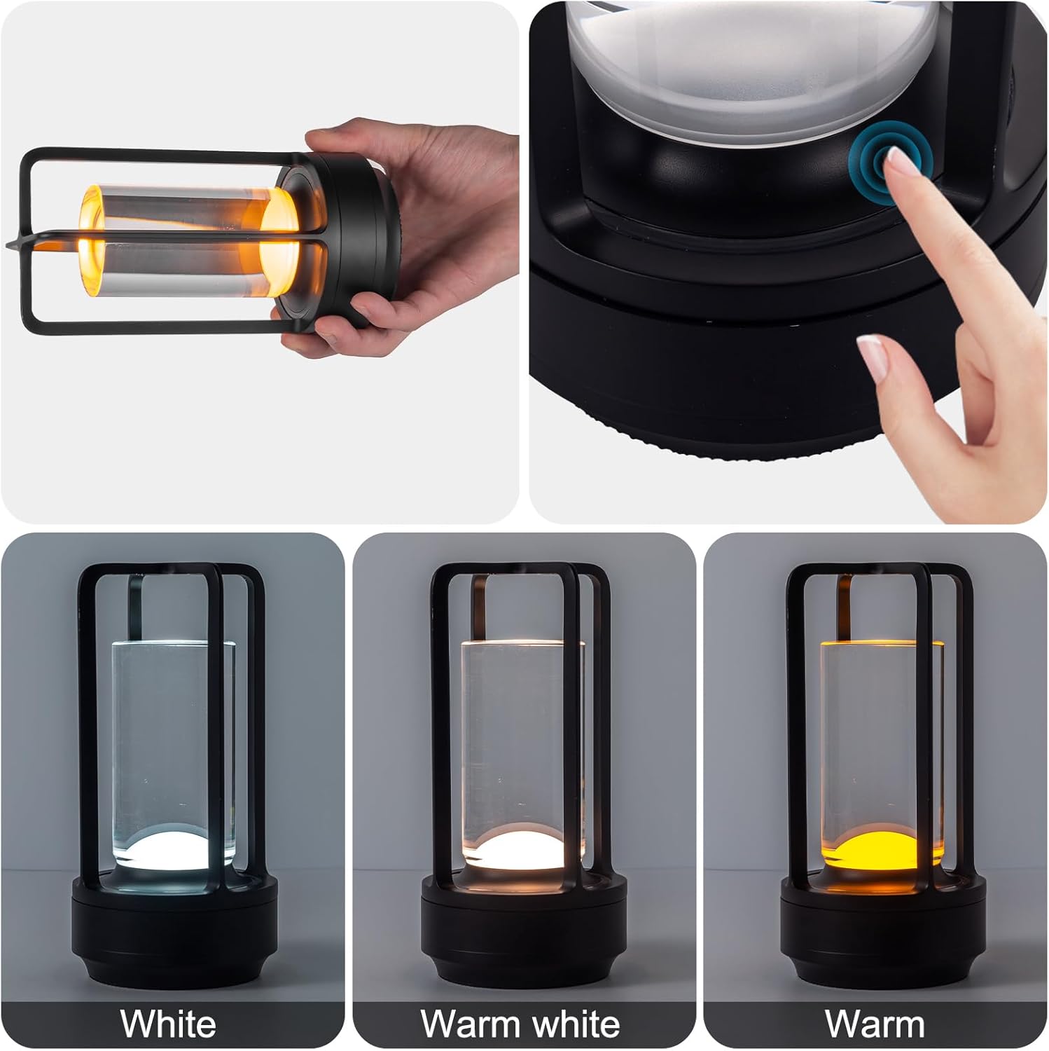 Lámpara de mesa LED portátil inalámbrica, lámpara de escritorio recargable con sensor táctil (2600 mAh), regulable de tres niveles adecuada para
