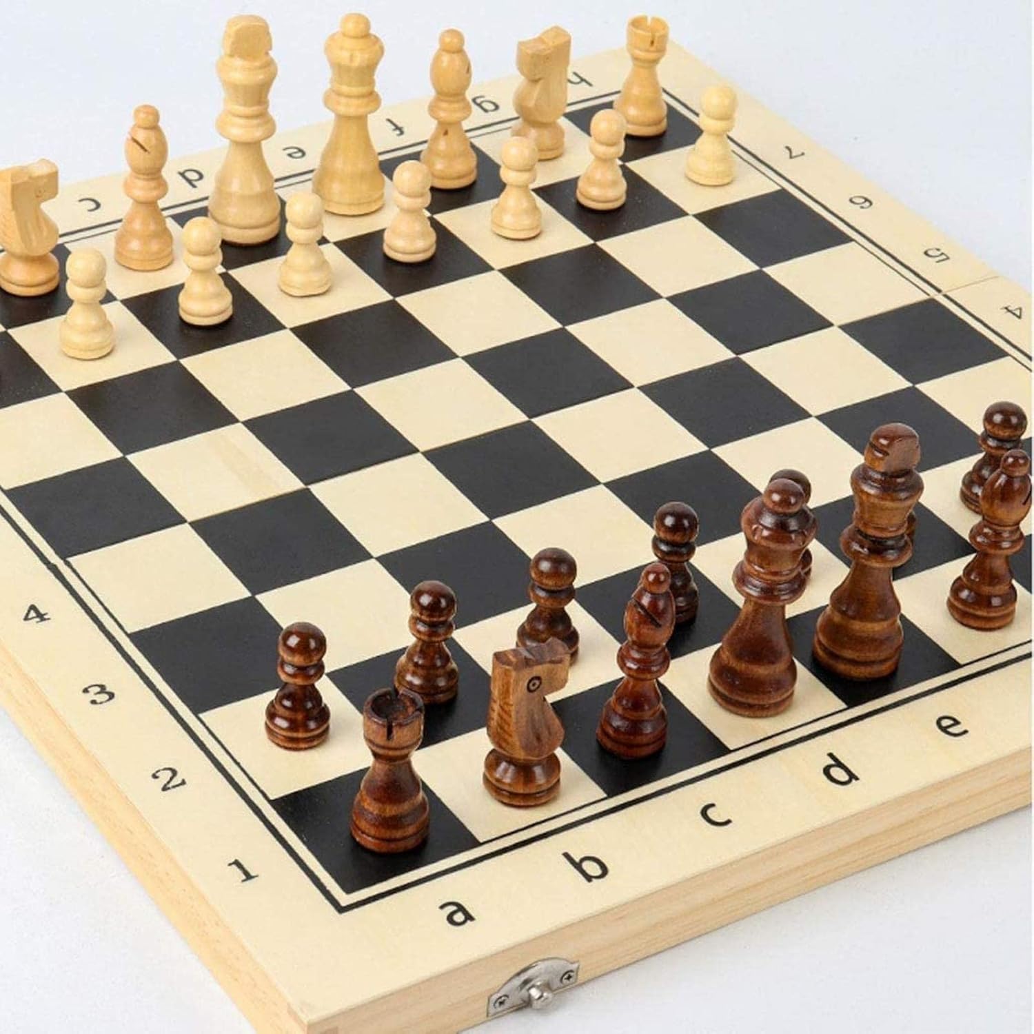 ROLTIN Chess Set Foldable Magnetic Chess Set Wooden Chess Board Game Set with Crafted Chesspiece & Storage Slots 2 Extra Queen Board Games